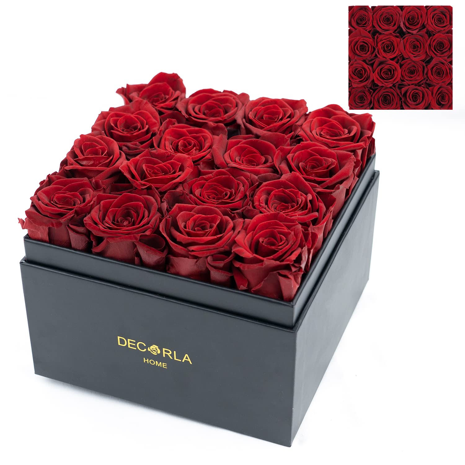 DEC RLA HOME Preserved Rose Gift Box - 16 Burgundy Eternal Roses for Valentine's Day, Birthday Party Decorations, Romantic Home Decor | Long Lasting Real Roses for Women, Anniversary & Wedding Centerpiece