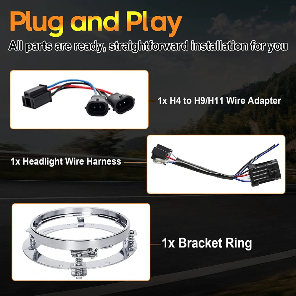 LOYO 7 Inch LED Spider Headlight & 4.5 Inch Passing Lamp Kit for Harley Davidson Touring Models - Street Glide, Road King, Electra Glide Ultra Classic - High Visibility Motorcycle Lighting for Night Riding & Highway Safety