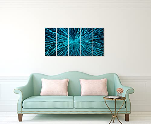 Handcrafted Blue Metal Wall Art Decor - 5 Panel Modern Abstract Aluminum Sculpture for Living Room, Bedroom & Office | Contemporary Home & Office Decor | Perfect for Modern Interior Design & Gift Giving