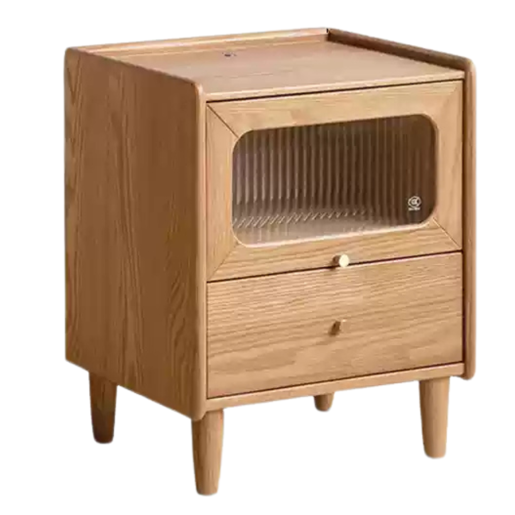 Solid Oak Wood Nightstand with Built-in LED Light - Modern Bedside Table for Bedroom, Living Room, or Office