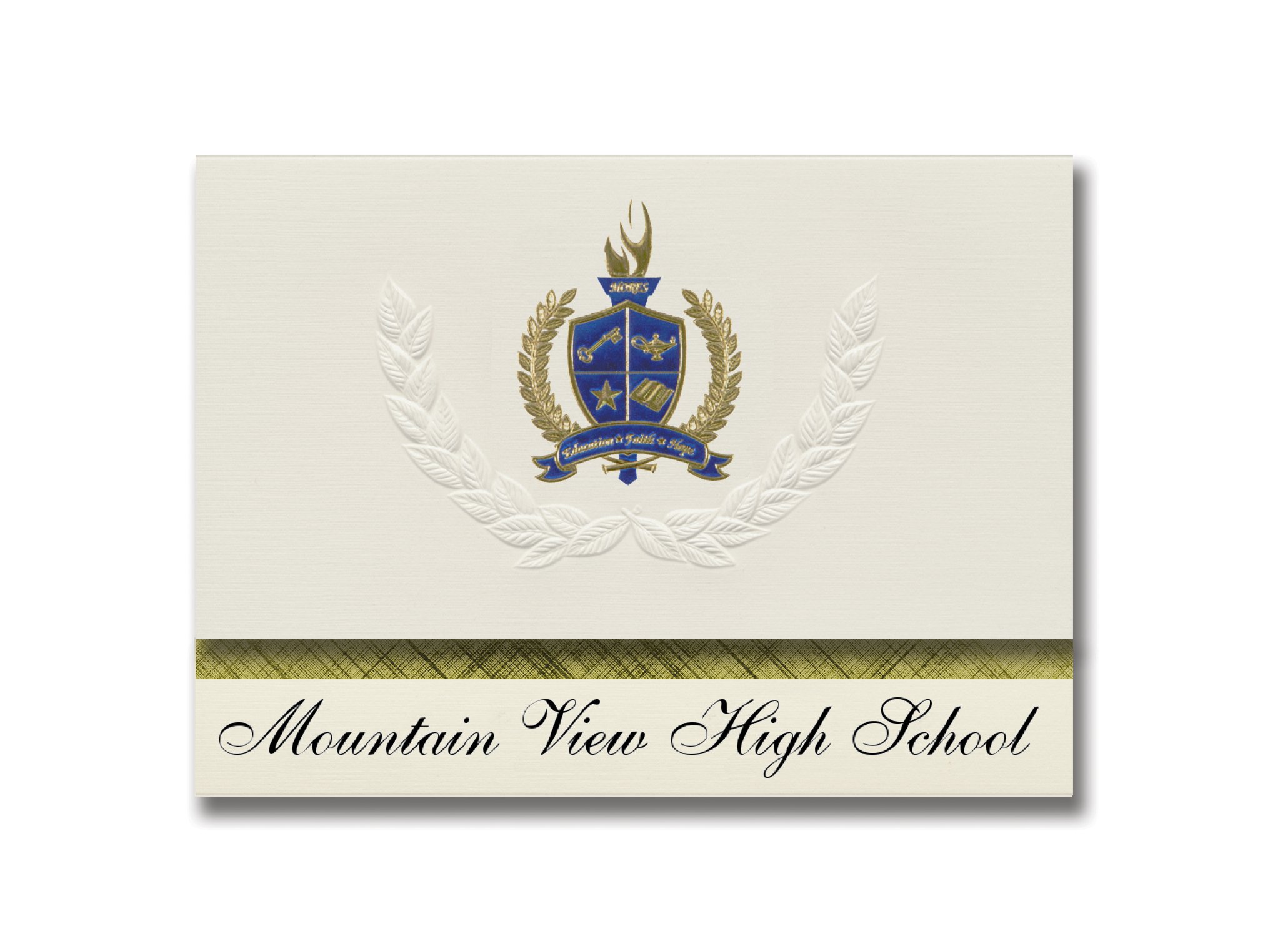 Mountain View High School (Mesa, AZ) Graduation Announcements - Presidential Style Elite Package of 25 with Gold & Blue Metallic Foil Seal | Formal Graduation Invitations for College & University Ceremonies