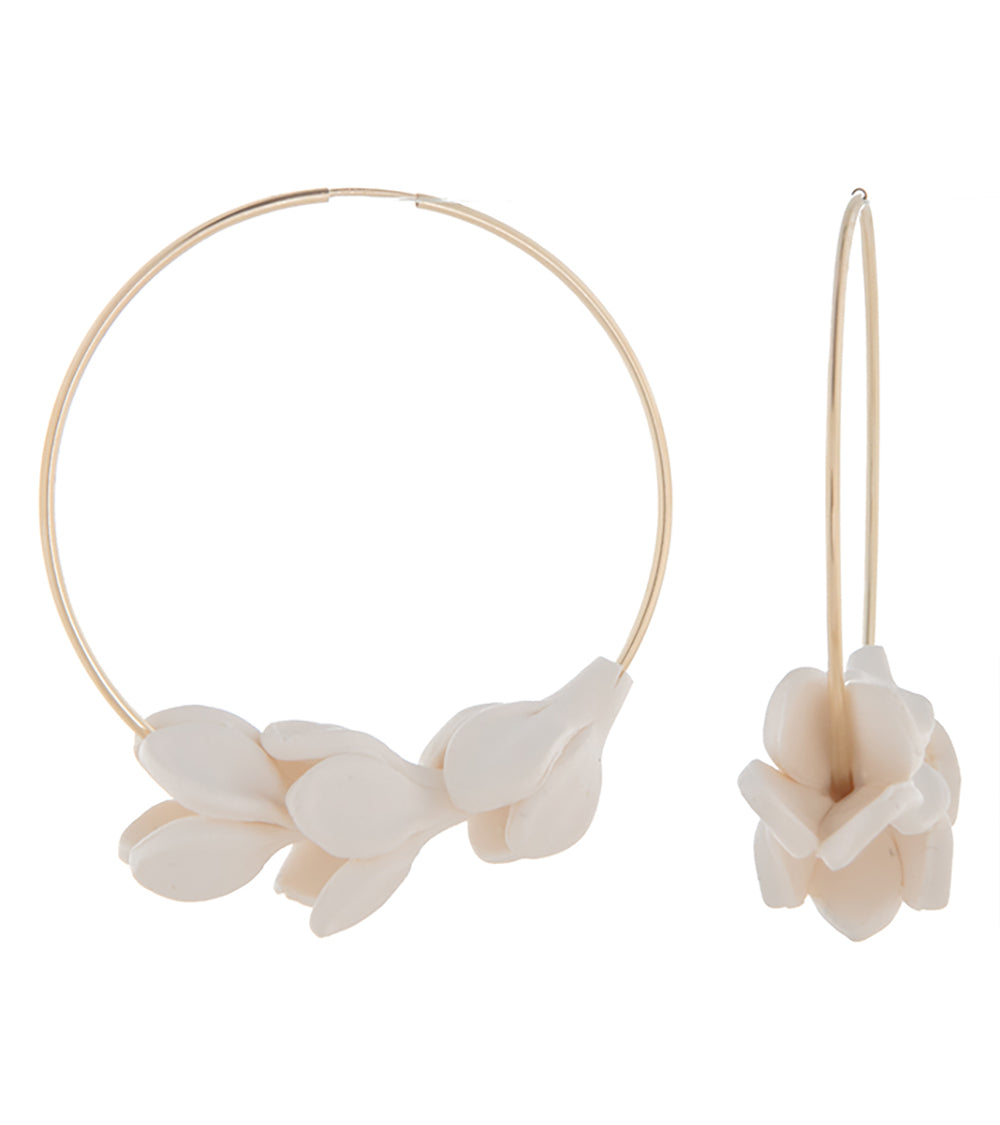 Stylish Large Hoop White Pikake Flower Earrings for Women - Perfect for Summer Outfits, Beach Vacations & Boho Fashion