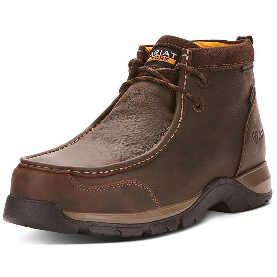 **Men's Dark Brown Edge LTE Composite Toe Waterproof Moc Toe Work Boots - Slip Resistant & Comfortable for Construction, Outdoor & Heavy Duty Jobs**