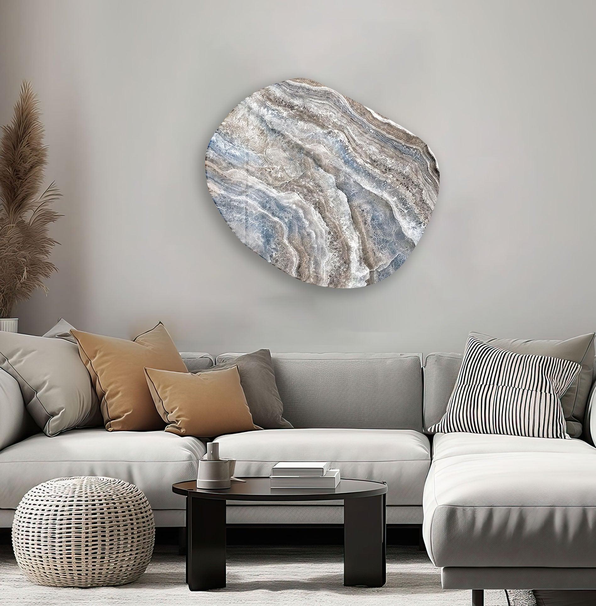 Blue & Beige Marble Oval Glass Wall Art - Modern Home Decor for Living Room, Bedroom, Office - Elegant Handmade Glass Wall Hanging for Interior Design