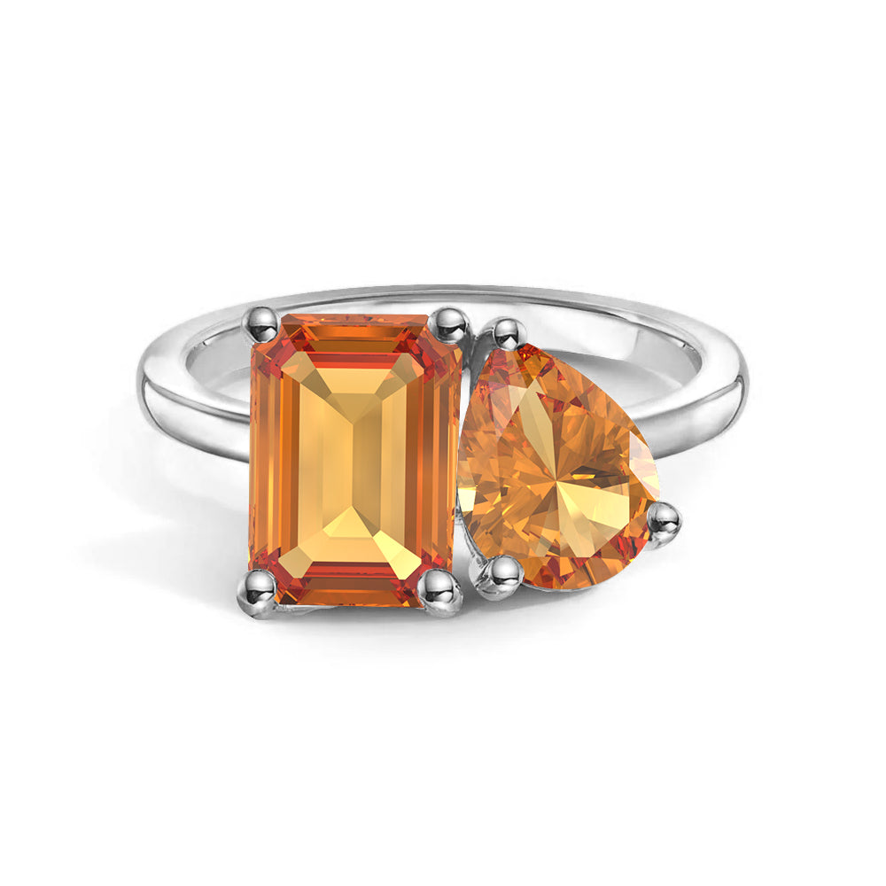 Personalized Citrine Toi et Moi Anniversary Ring - Custom Birthstone Jewelry for Couples, Gift for Her, Wedding Band, Romantic Present for Valentine's Day or Anniversary