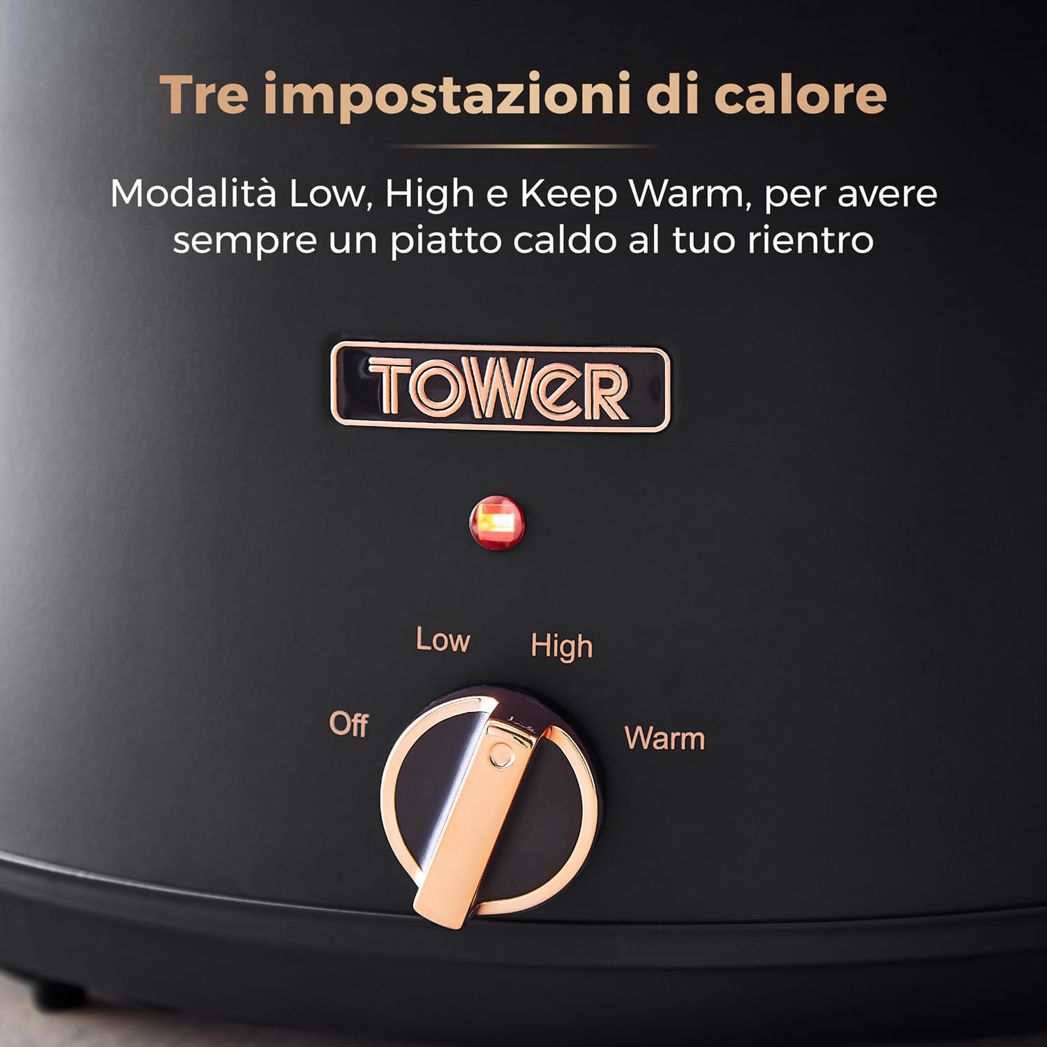 6.5 Quart Slow Cooker with 3 Heat Settings, Cool-Touch Handles, Black & Rose Gold - Perfect for Family Dinners, Meal Prep & Entertaining