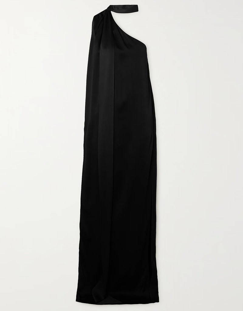 Elegant Black Viscose Silk Maxi Dress with Digital Print - Trendy Designer Party & Evening Wear for Women - Perfect for Cocktail Parties, Weddings & Special Occasions