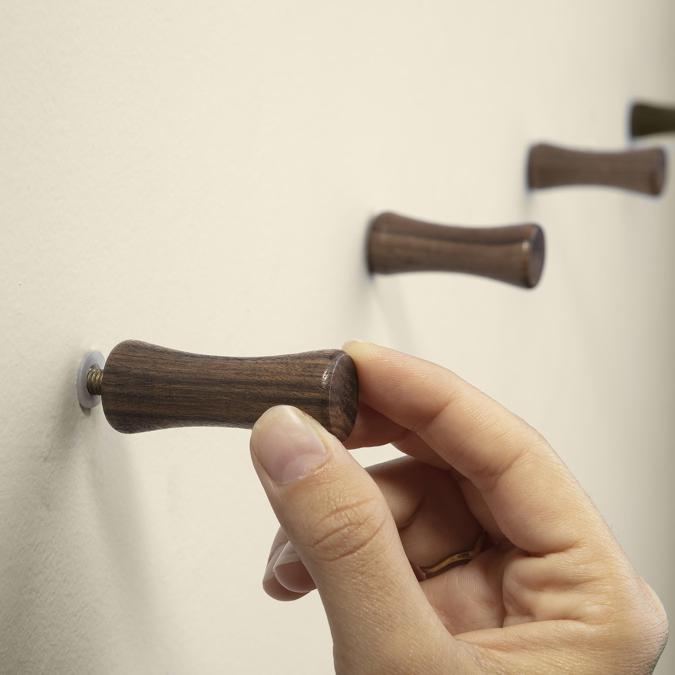 Handmade Walnut Wood Wall Hooks - 4 Pack Decorative Coat Hooks for Hanging Hats, Towels & Jackets - Rustic Bathroom & Entryway Wall Mounted Organizer - Natural Wooden Hooks for Home Decor