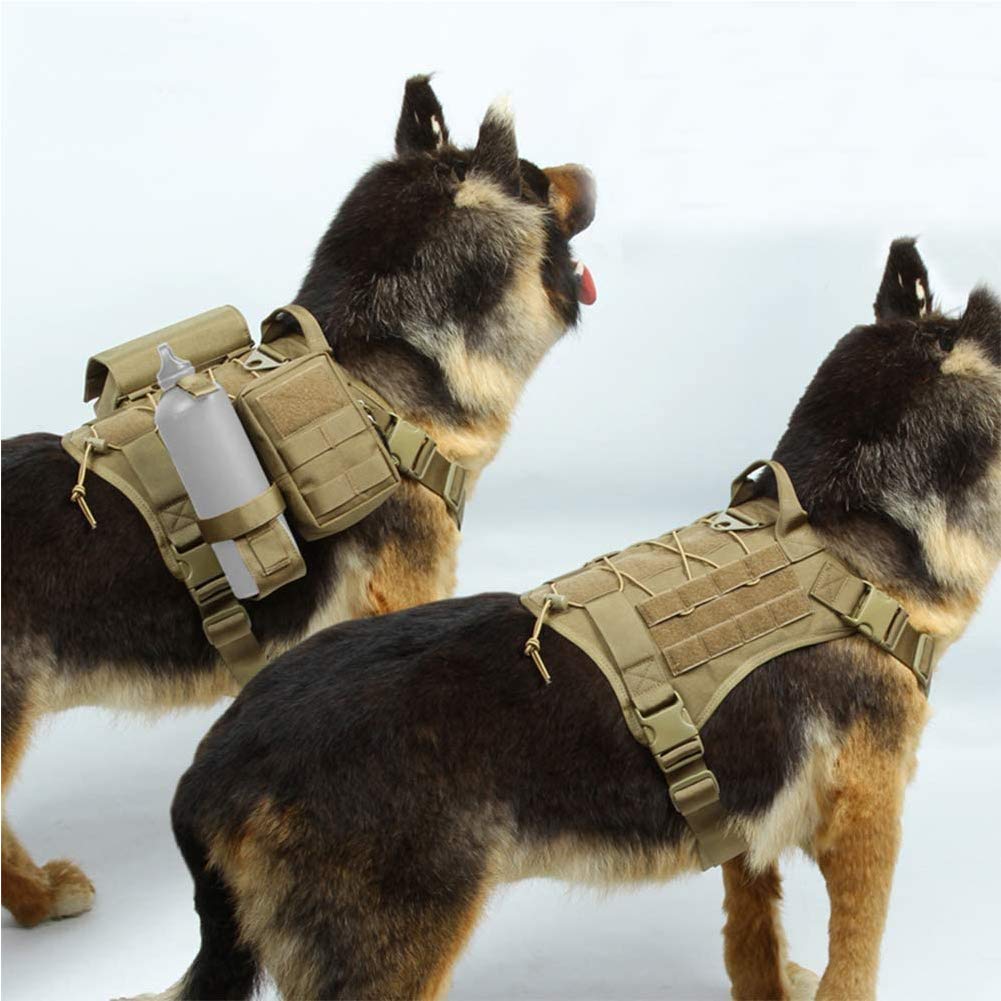 Tactical Dog Harness for Hiking & Training - Military-Grade MOLLE Vest for Medium & Large Dogs | No-Pull Service Dog Vest with Backpack, Pouch Attachments & Water Bottle Holder | Perfect for Outdoor Adventures, Camping & Working Dogs