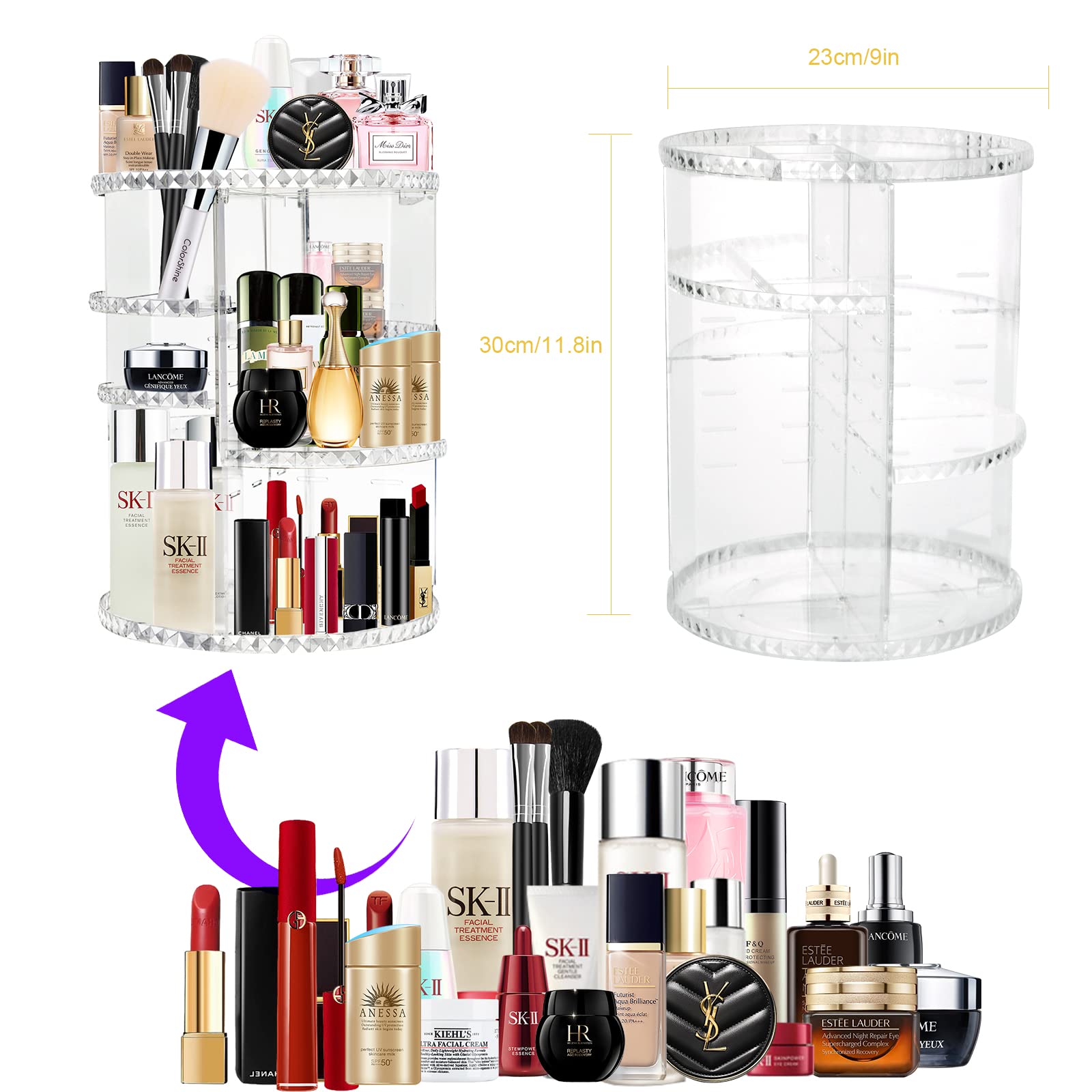 360° Rotating Makeup Organizer with Adjustable Storage - Multi-Functional Cosmetic & Perfume Organizer for Vanity, Bathroom, and Travel Use
