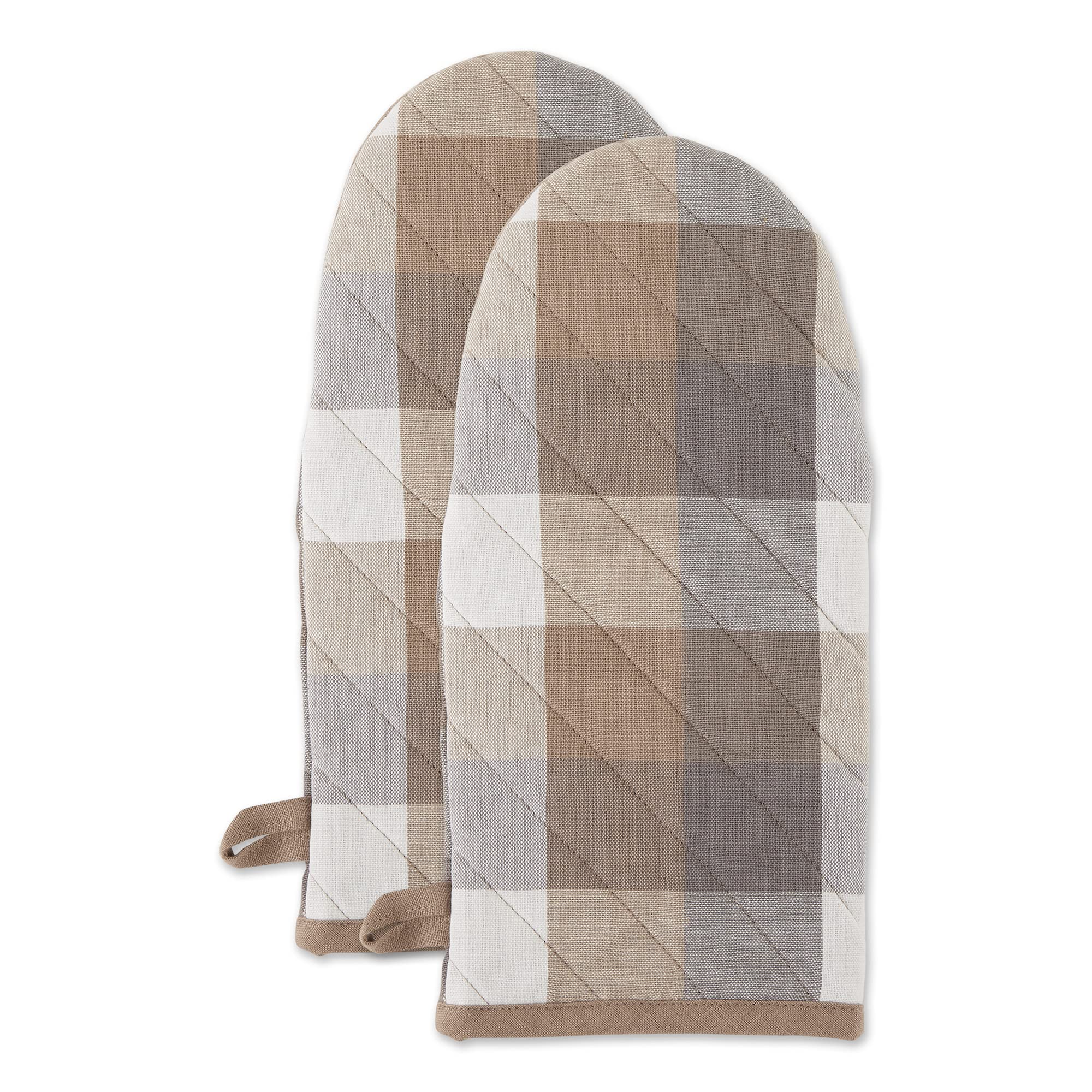 DII Tri-Color Check Collection Kitchen Oven Mitt Set - 2-Piece Heat Resistant Stone Pattern Pot Holders for Cooking, Baking & Grilling - Perfect for Kitchen, BBQ & Holiday Gifts