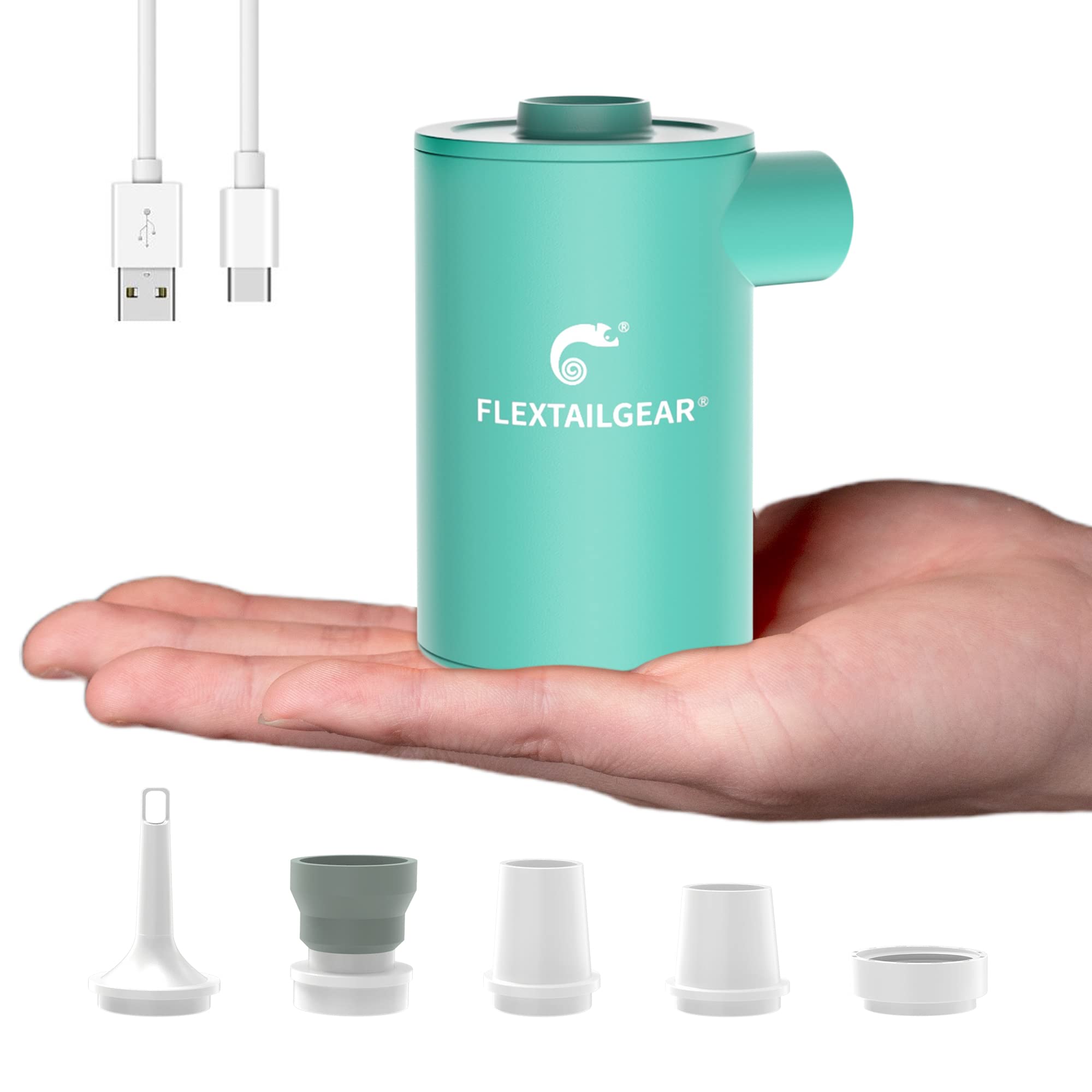 FLEXTAILGEAR MAX Pump 2020 - Portable USB Rechargeable Air Pump with 3600mAh Battery | Fast Inflation & Deflation for Air Mattress, Pool Toys, Floats, Swimming Rings, Air Beds (Green) | Perfect for Camping, Travel, Beach & Home Use