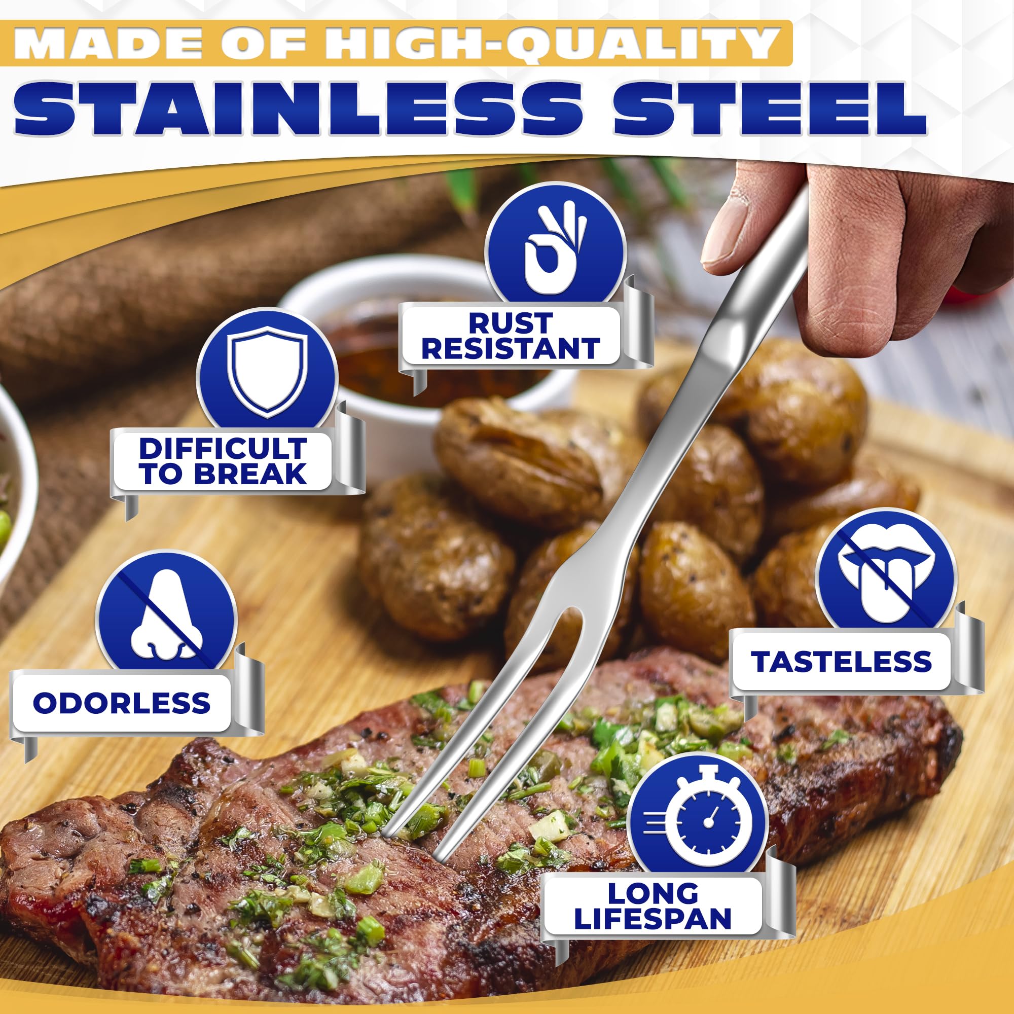 Premium Stainless Steel 11-Inch Two-Pronged Carving Fork - Heavy Duty Meat Fork for Cooking, Serving, and Grilling - Perfect for Roasts, Turkey, BBQ, and Holiday Meals