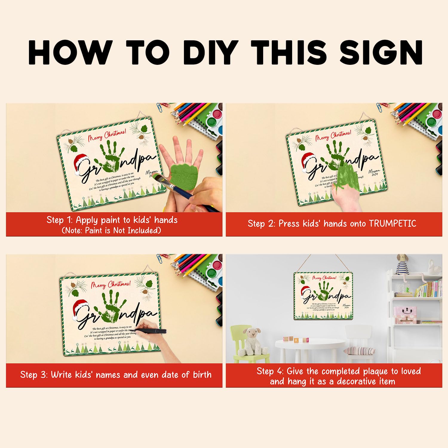 Christmas Handprint Poem Craft - DIY Keepsake Card for Grandpa, Papa & Grandfather - Baby Toddler Memory Gift - Winter Preschool Activity - Home Decoration - Perfect for PreK, First Christmas & Family Gifts 8x10''