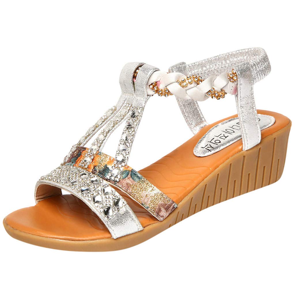 Women's Summer Crystal Bling Wedge Sandals - Roman Style Beach Shoes with Rhinestones for Ladies | Perfect for Vacation, Pool Party & Casual Outings