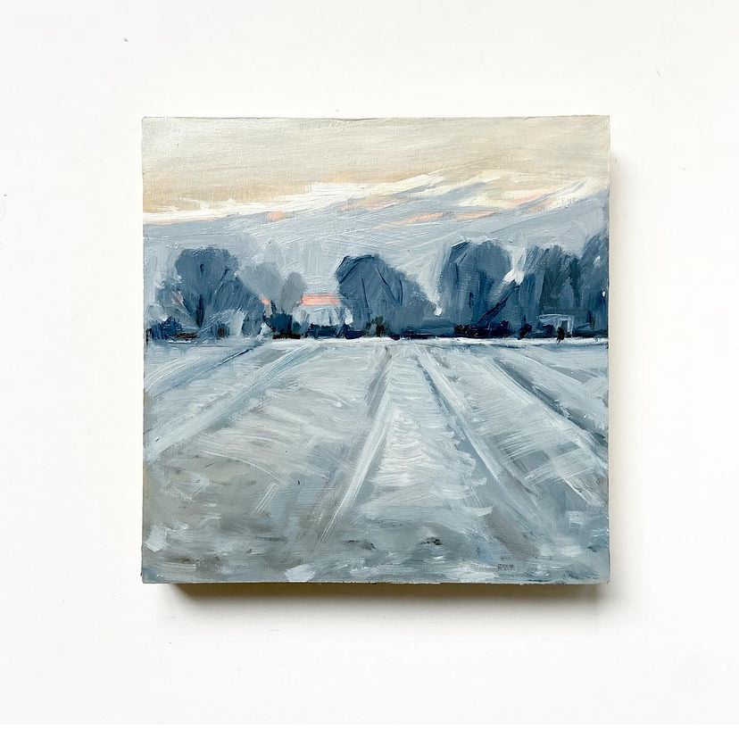 Frosted Field - Original Oil Painting on Wood Panel 6x6 Inches - Perfect for Home Decor, Office Art & Gift Giving
