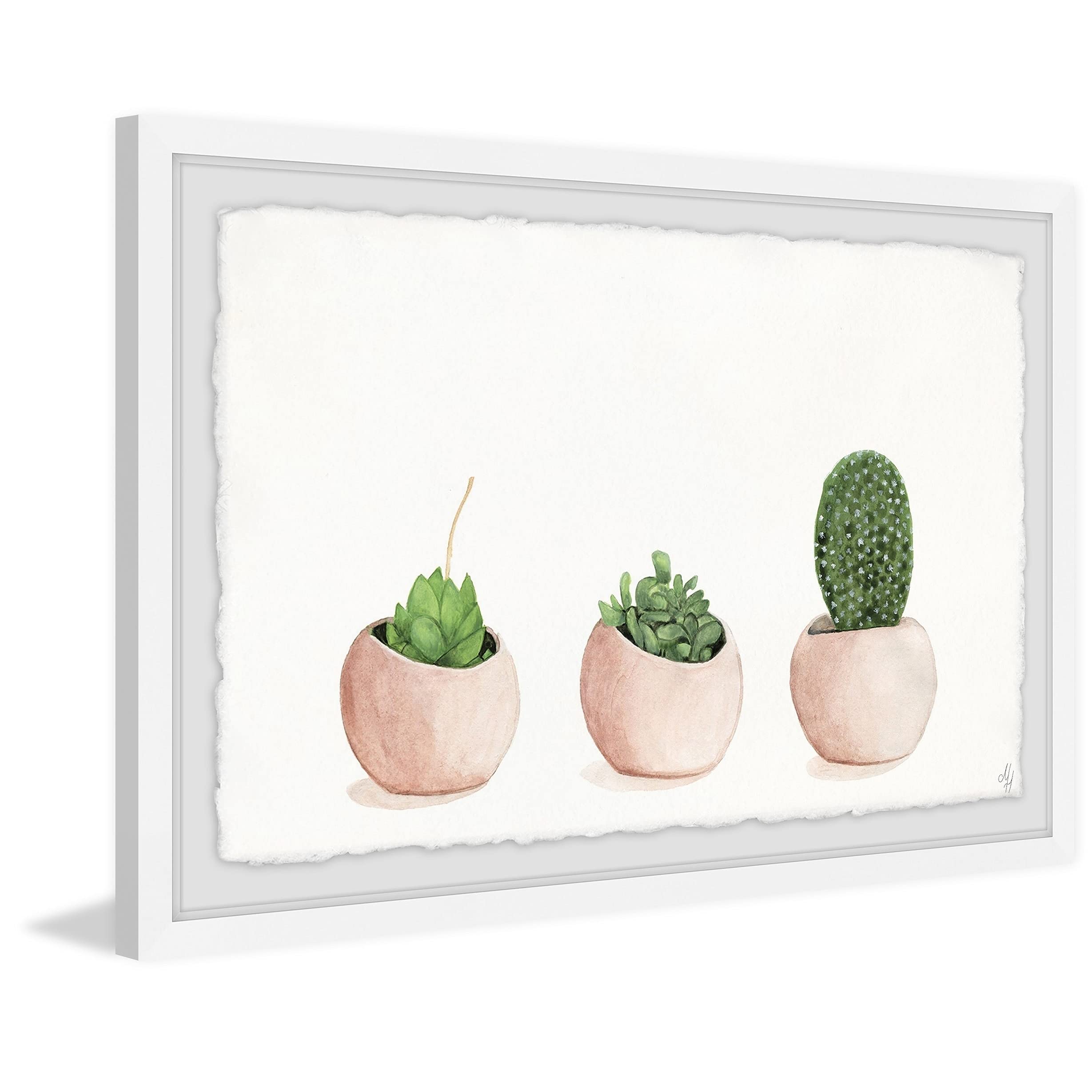 Marmont Hill Handmade Pink Pots Framed Print Wall Art - 36x24 Inches, Floral Decor for Living Room, Bedroom & Office