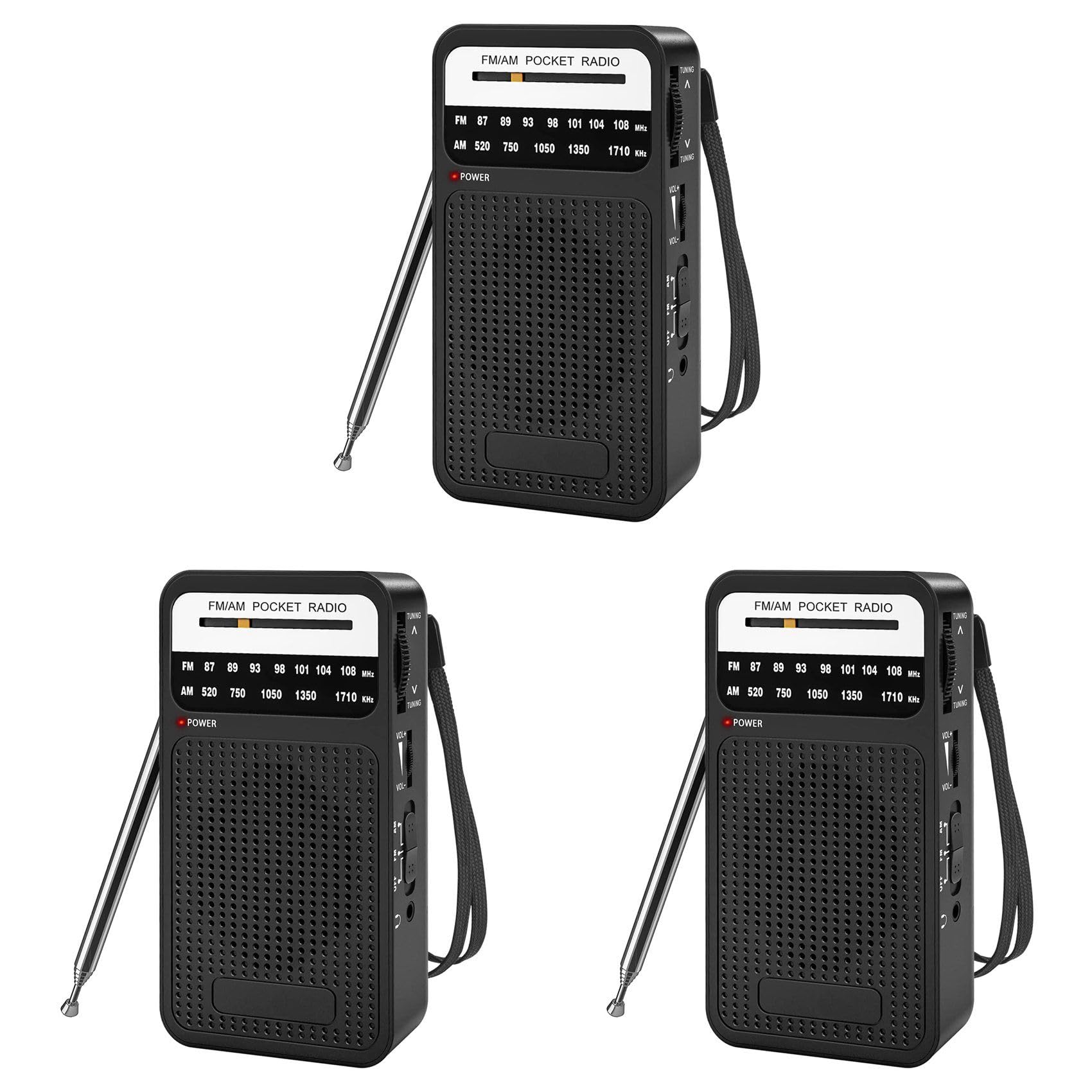 Prakti 3X AM/FM Pocket Radio with Loudspeaker & Headphone Jack - Portable Transistor Radio for Indoor, Outdoor, Camping, Emergency & Travel Use