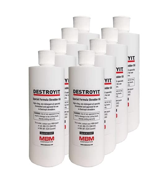 MBM Destroyit 8 Pints of High-Performance Paper Shredder Lubricant (8 x 1 Pint Bottles) - CED21/8 | Extends Shredder Life & Prevents Jams for Office, Home & Commercial Use