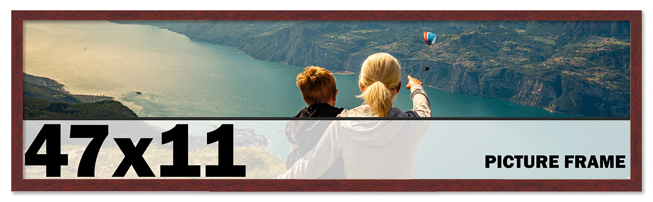 CountryArtHouse 47x11 Inch Solid Mahogany Wood Picture Frame Kit - Brown Wooden Photo Frame with UV Acrylic Plexiglass, Acid-Free Foam Backing & Hanging Hardware - Perfect for Wall Decor, Family Photos, Art Display and Home Office Decoration