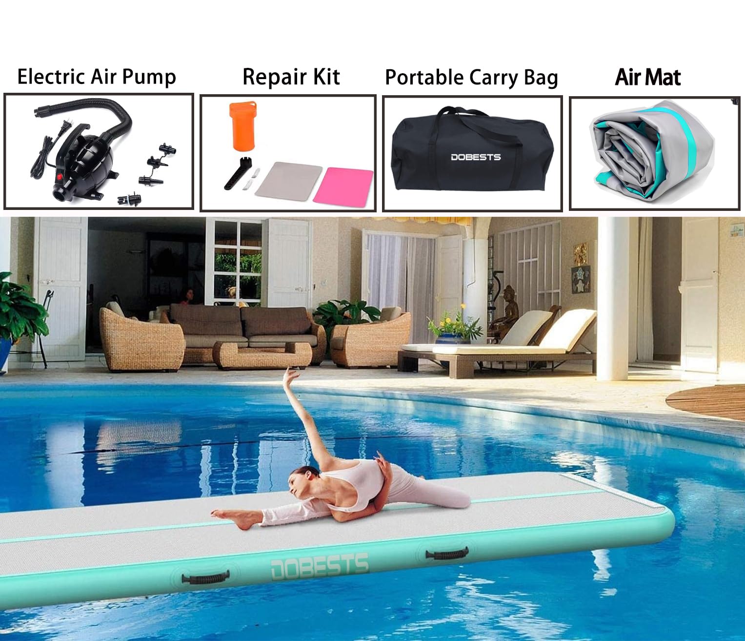DOBESTS Inflatable Gymnastics Mat - 6.6ft to 20ft Air Track Tumbling Mat with Electric Pump - 4/8 Inch Thick for Home Gym, Cheerleading & Backyard Training - Perfect for Gymnastics, Yoga, Parkour and Kids Play