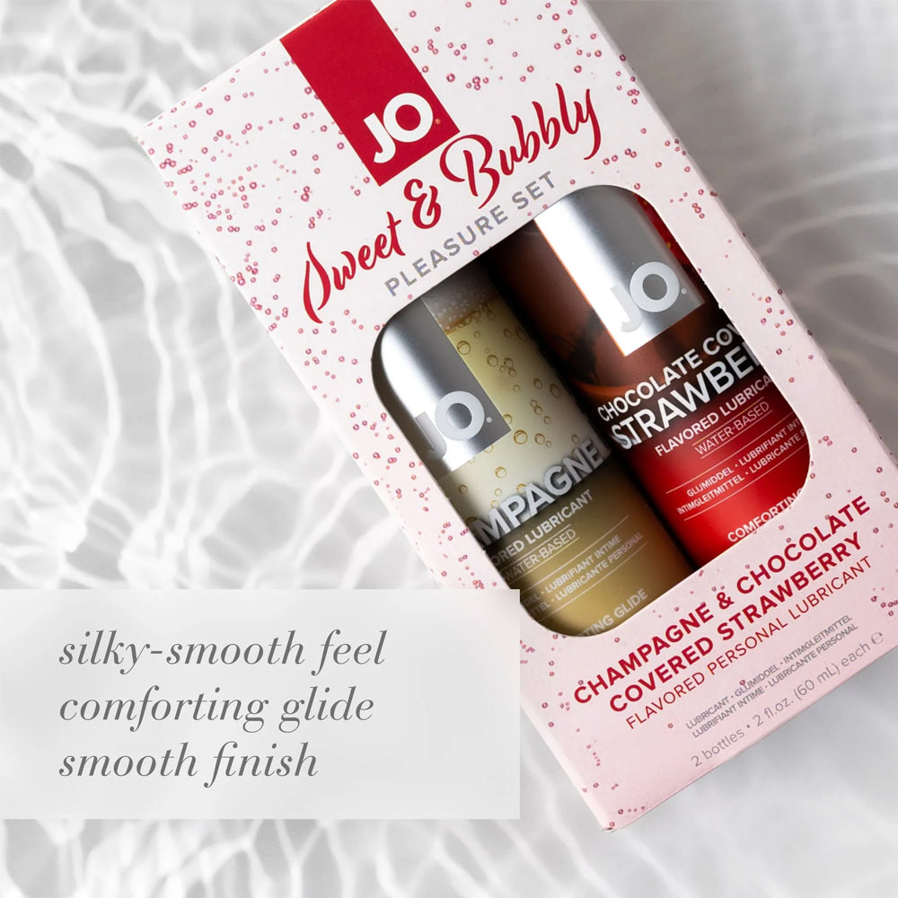 JO Sweet & Bubbly Pleasure Set - Flavored Personal Lubricant (2 Pack) for Couples & Intimate Moments - Strawberry & Champagne Scented Lube for Enhanced Sensation & Romance