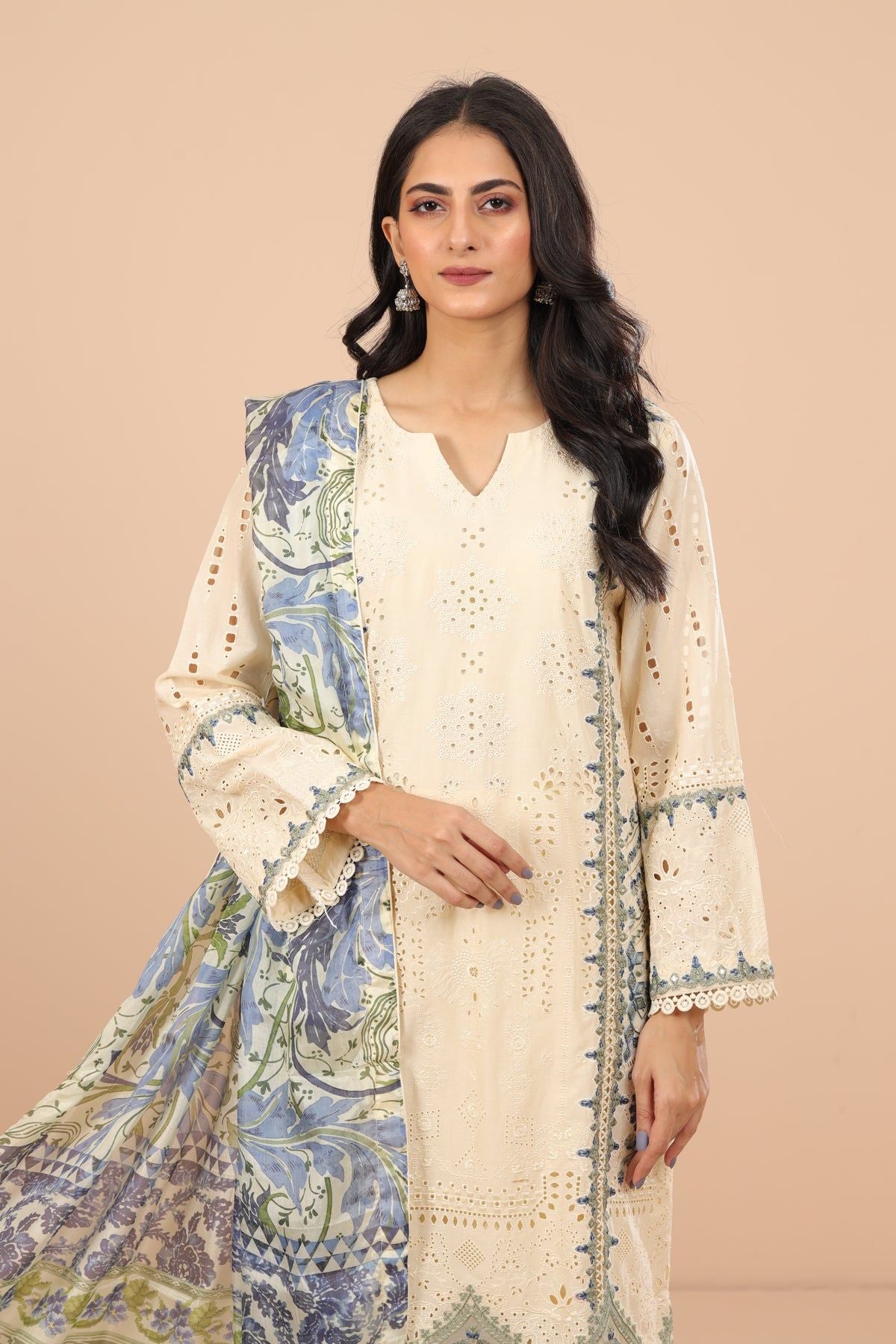 Elegant Daisy 3-Piece Suit - Elaf Chikankari Embroidered Women's Outfit | Perfect for Weddings, Parties & Special Occasions