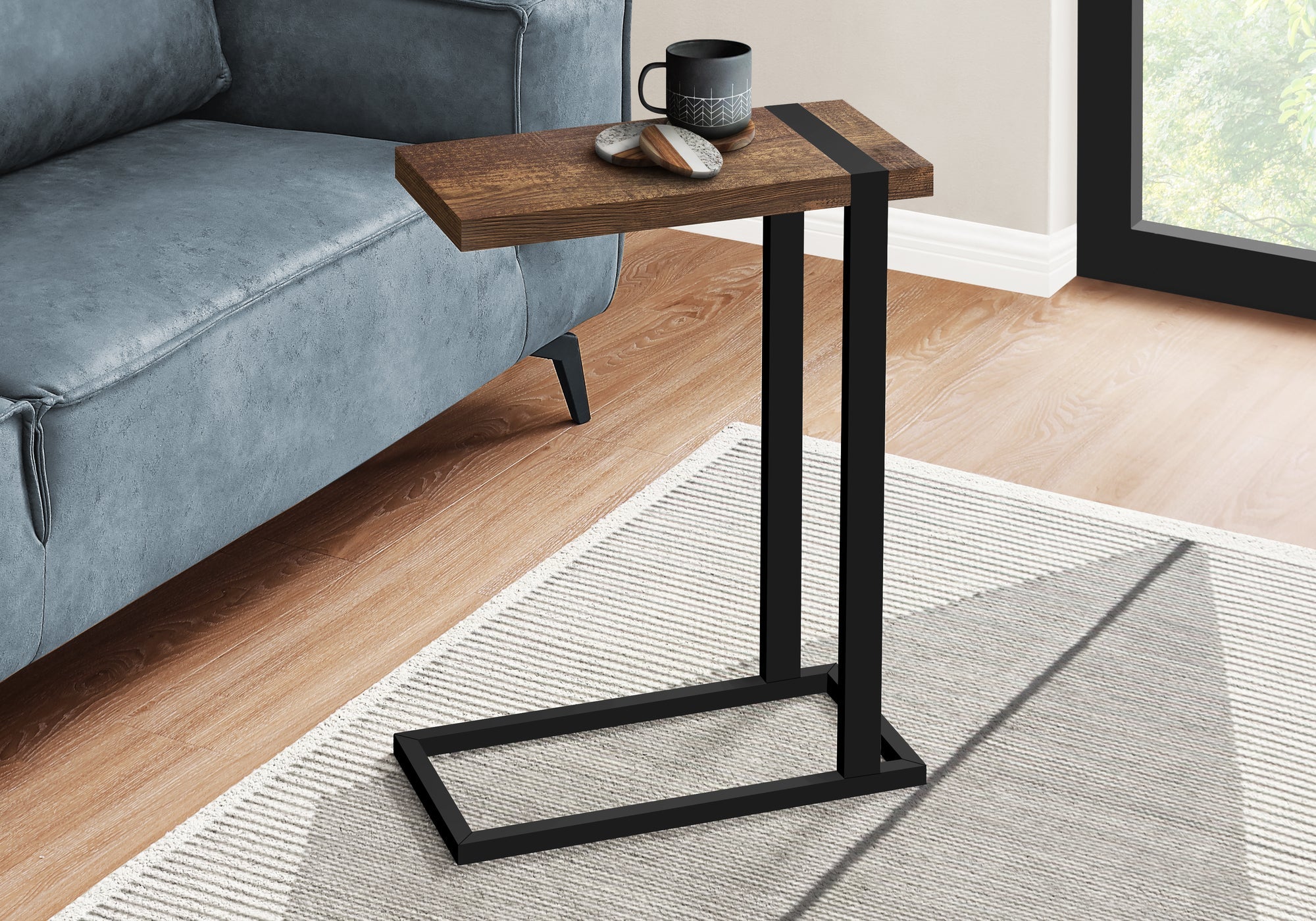 Rustic Brown Reclaimed Wood Look Accent Table with Black Metal Frame - Perfect for Living Room, Bedroom, or Entryway Décor