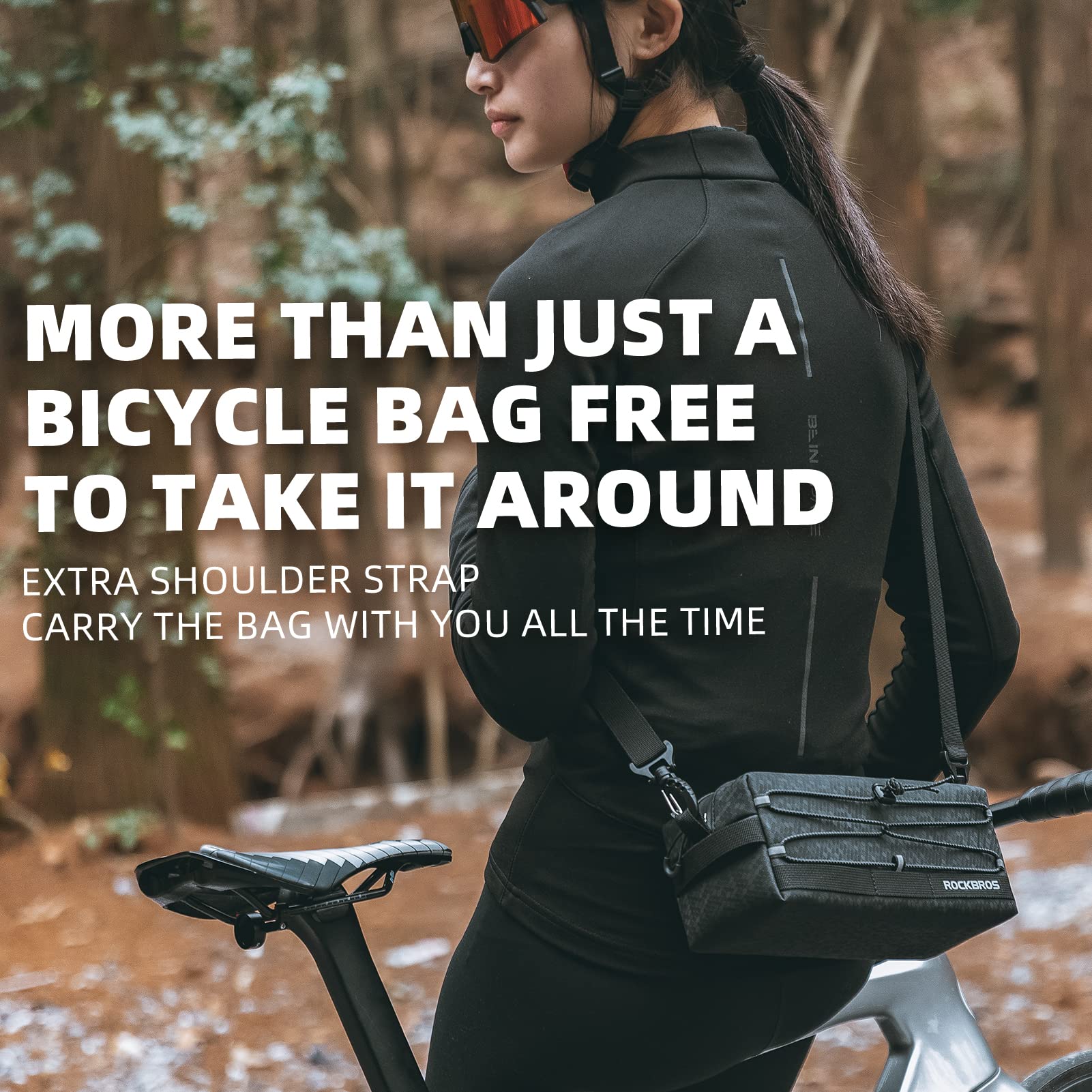 ROCKBROS Waterproof Bike Handlebar Bag - Front Frame Storage with Adjustable Shoulder Strap | Cycling Accessories for Commuting, Mountain Biking & Outdoor Adventures