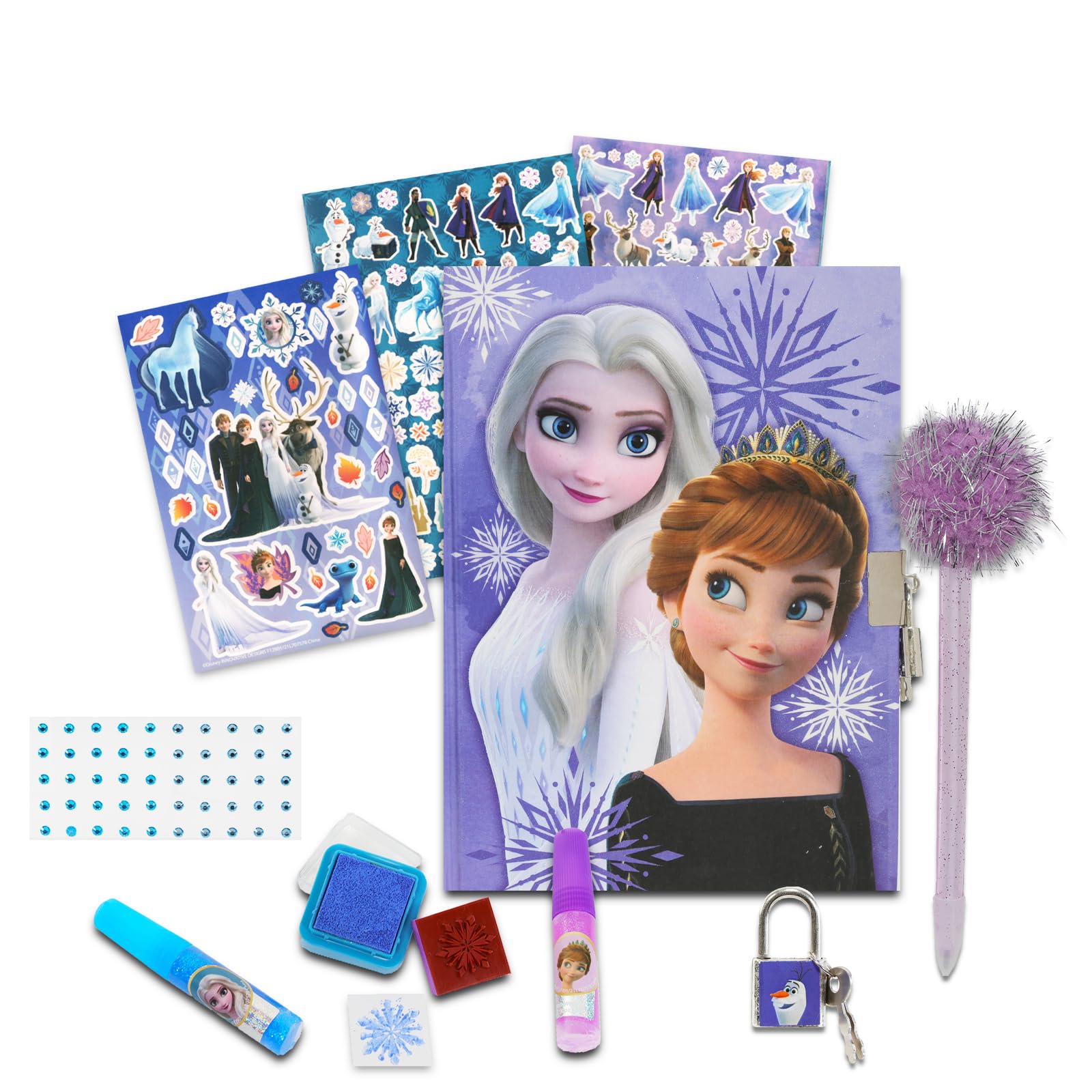 Disney Frozen Glittery Diary Set with Anna & Elsa Art Kit - Kids Journaling Activity Bundle with Imagine Ink | Perfect for Birthday Gifts, Creative Play & Disney Themed Party Favors