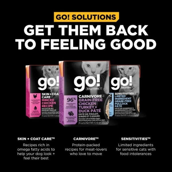Premium Grain-Free Wet Cat Food - Go! Solutions Carnivore Chicken, Turkey & Duck Pate Recipe for Adult Cats - High Protein, Natural Ingredients - Perfect for Indoor Cats & Picky Eaters