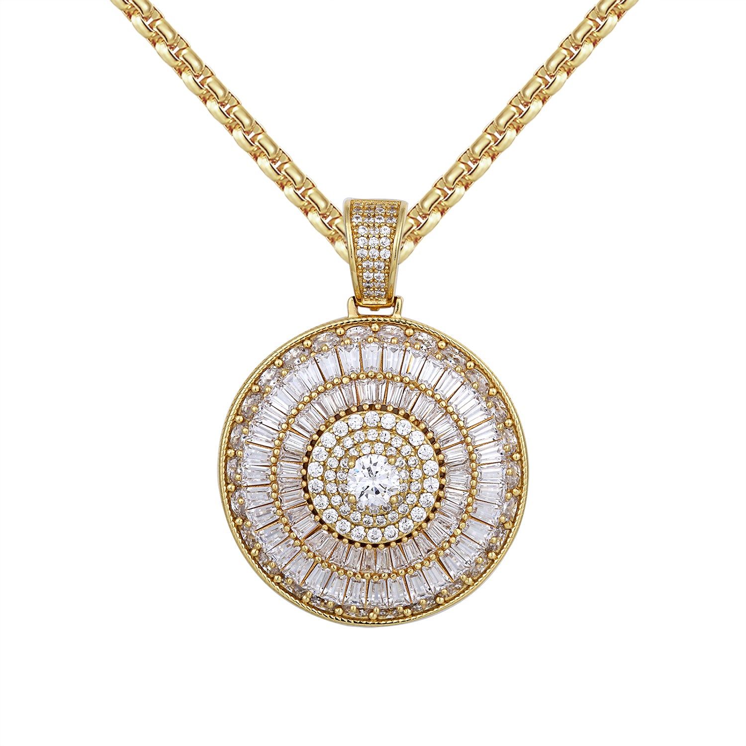 3D Silver Baguette Medallion Solitaire Spinner Pendant Necklace with Free Chain - Elegant Jewelry Gift for Women, Perfect for Parties & Special Occasions