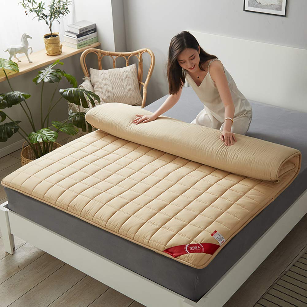 JRMU 4cm Foldable Tatami Mattress - 47x79 Inch Breathable Portable Camping Futon | Non-Slip Bottom Sleeping Pad for Bedroom, Dorm, Travel & Outdoor Use - Light Tan Full Size