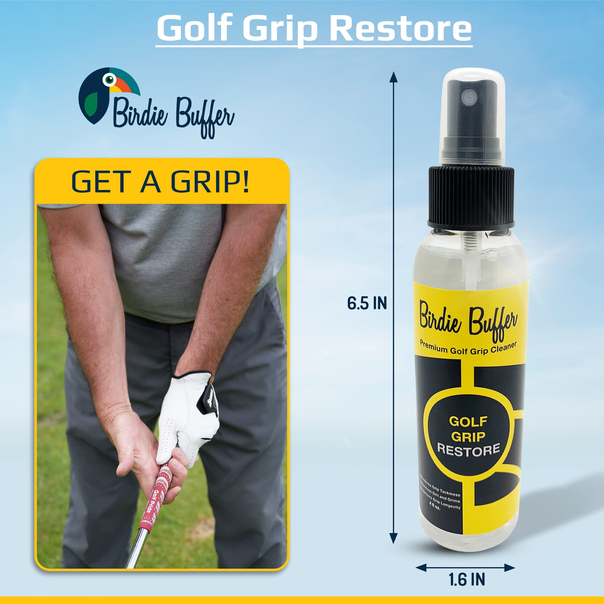 Eco-Friendly Golf Grip Restore & Club Cleaner | Made in USA | Restores Tackiness for Improved Performance | Easy Application, 4 Fl Oz | Perfect for On-Course and Practice Sessions