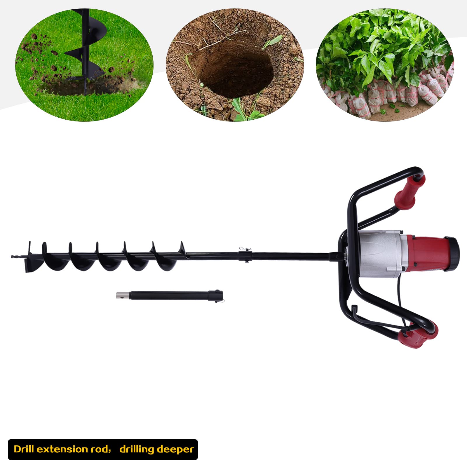 1500W Electric Post Hole Digger with 4-Inch Auger Bit - Heavy Duty Earth Auger for Fence Posts, Gardening & Landscaping - Perfect for DIY Projects, Farm Work and Planting Trees