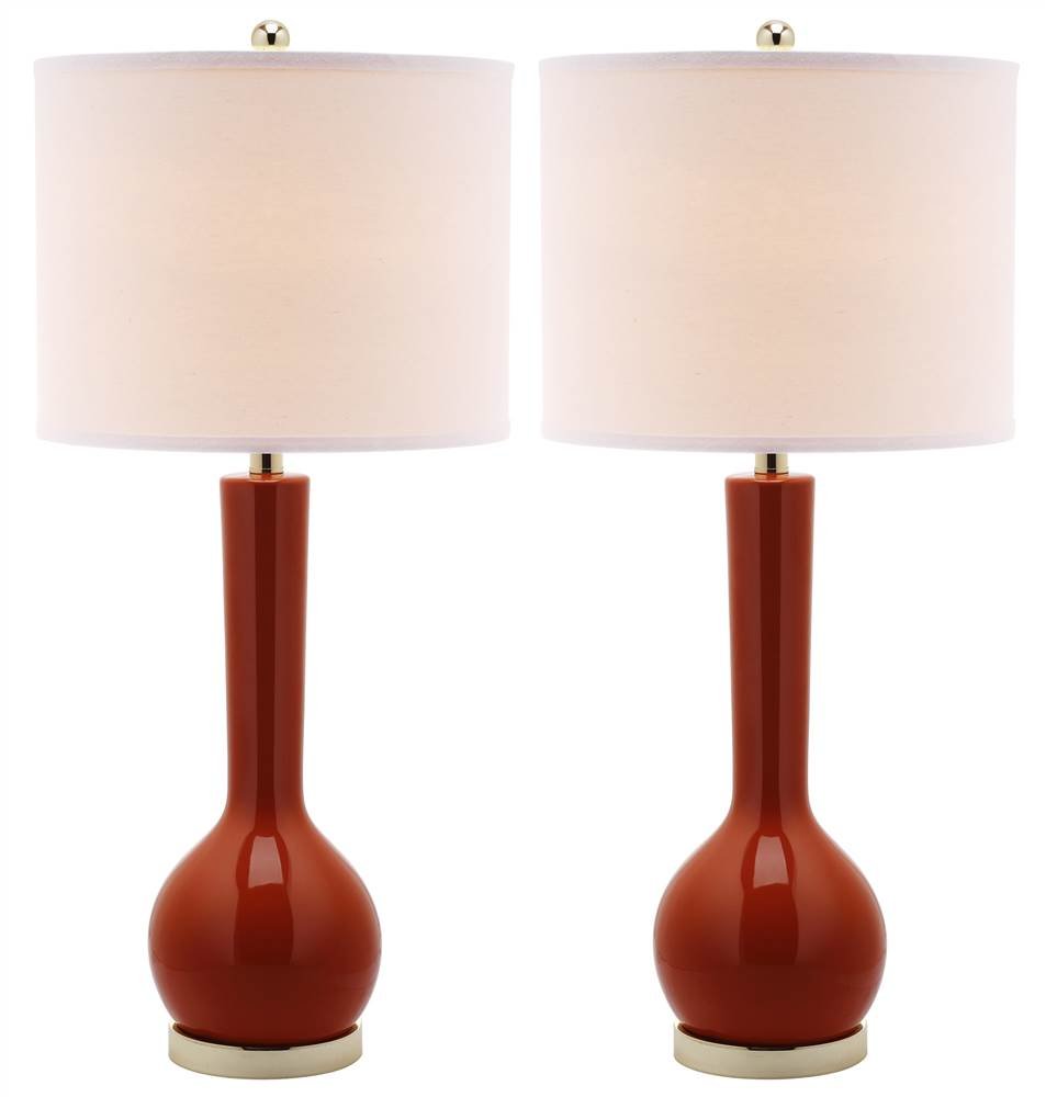 SAFAVIEH Lighting Collection Mae Long Neck Modern Contemporary Blood Orange Ceramic 31-inch Table Lamp Set of 2 (LED Bulbs Included) - Perfect for Bedroom, Living Room, Home Office & Nightstand Lighting