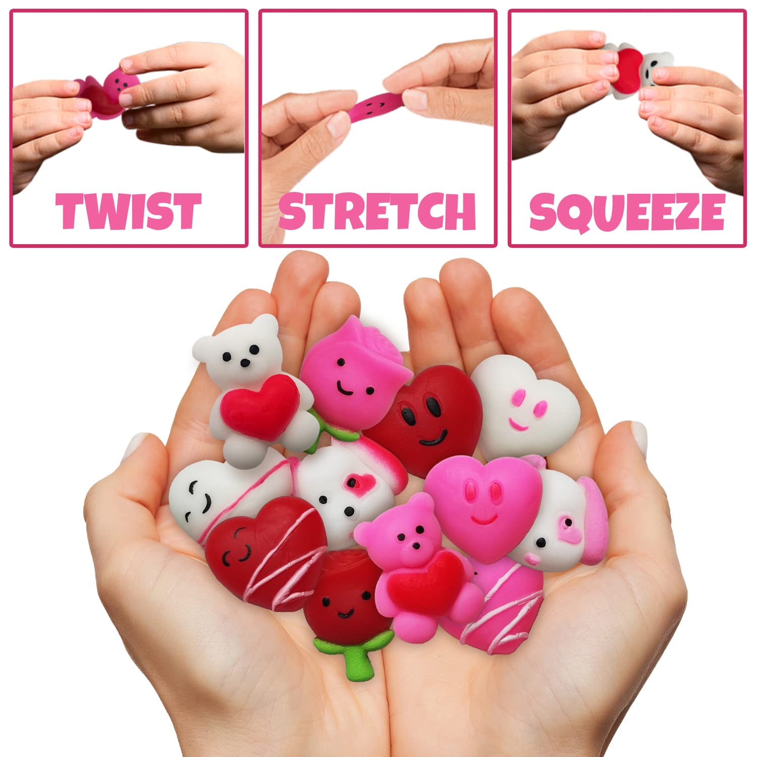 ArtCreativity 48 PCS Mini Valentines Squishies Toys Bulk Set - 12 Cute Stress Relief Squishy Toys for Kids & Adults - Valentine's Day Gifts, Party Favors, Goodie Bag Stuffers - Perfect for Classroom Rewards, Birthday Parties & Sensory Play