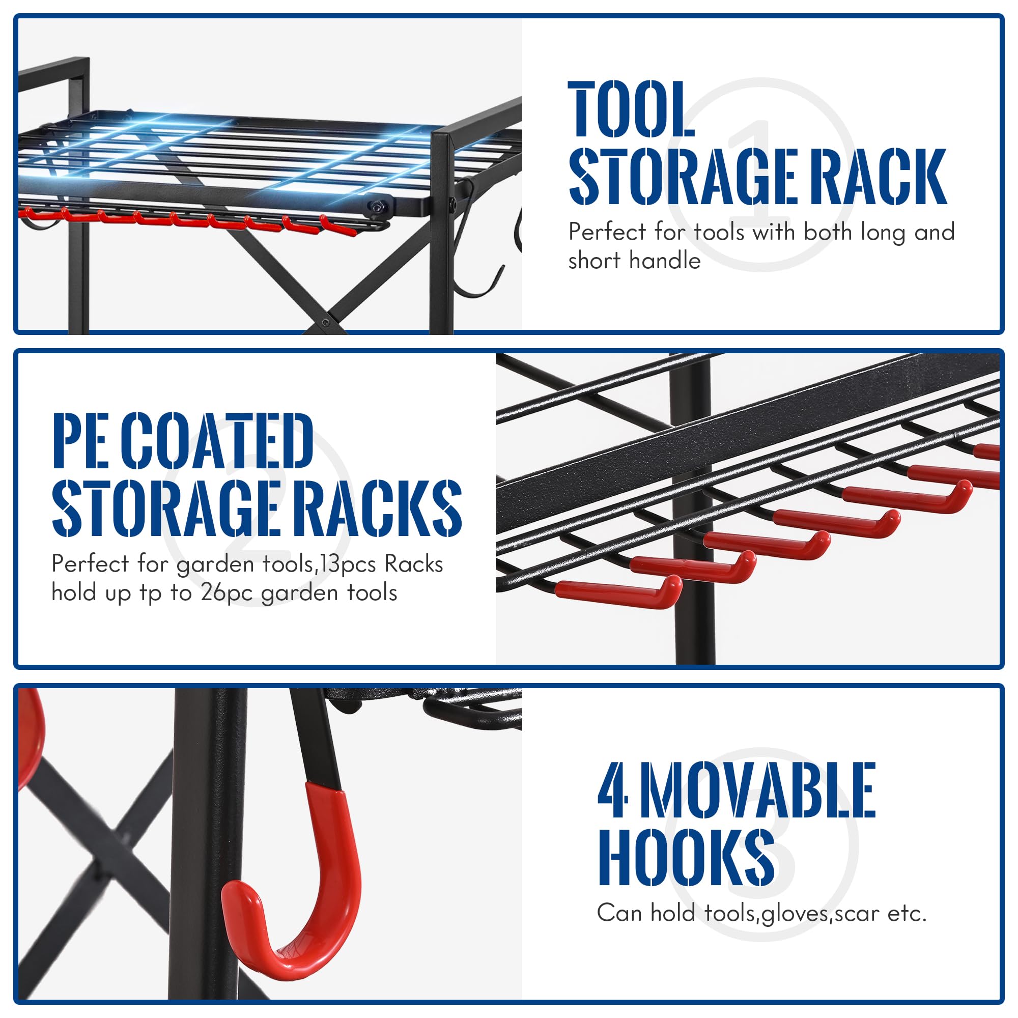 Mythinglogic Small Tower Garden Tool Organizer with Wheels - Heavy Duty Garage & Yard Tool Storage Rack for Shovels, Rakes & Gardening Equipment - Perfect for Shed, Garage or Outdoor Tool Organization