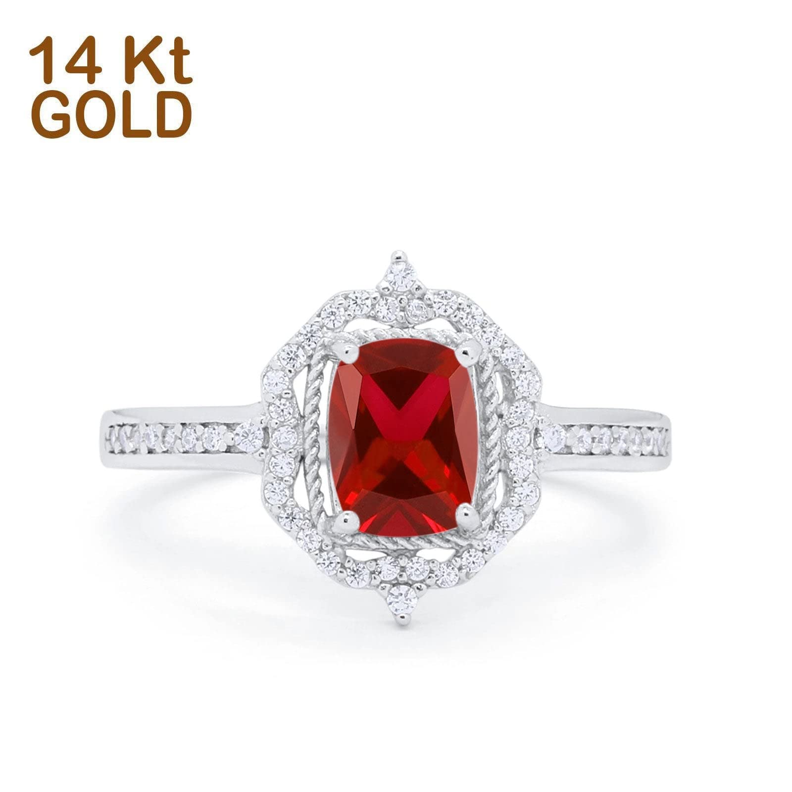 OMRANII Art Deco Emerald Cut Bridal Halo Pave Cubic Zirconia Wedding Engagement Ring - 14K White Gold - Perfect for Proposals, Anniversaries & Special Occasions