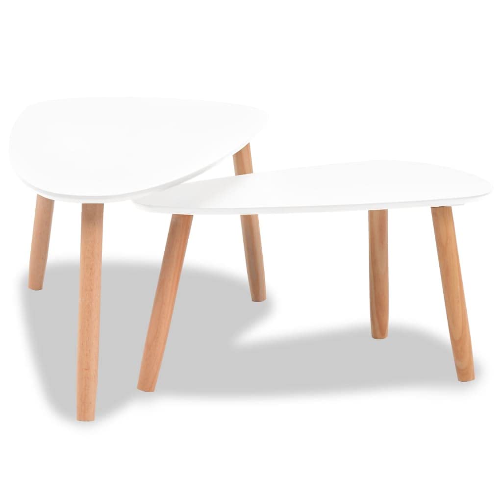 CHARMMA 2-Piece Solid Pinewood Coffee Table Set in White - Perfect for Living Room, Lounge & Home Decor
