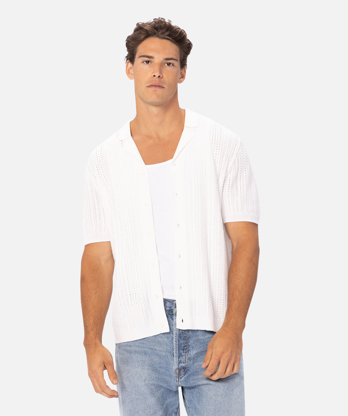 Alessio Short Sleeve Shirt for Men - Ivory Cotton Casual Button Down Shirt | Perfect for Office, Date Night & Summer Outfits