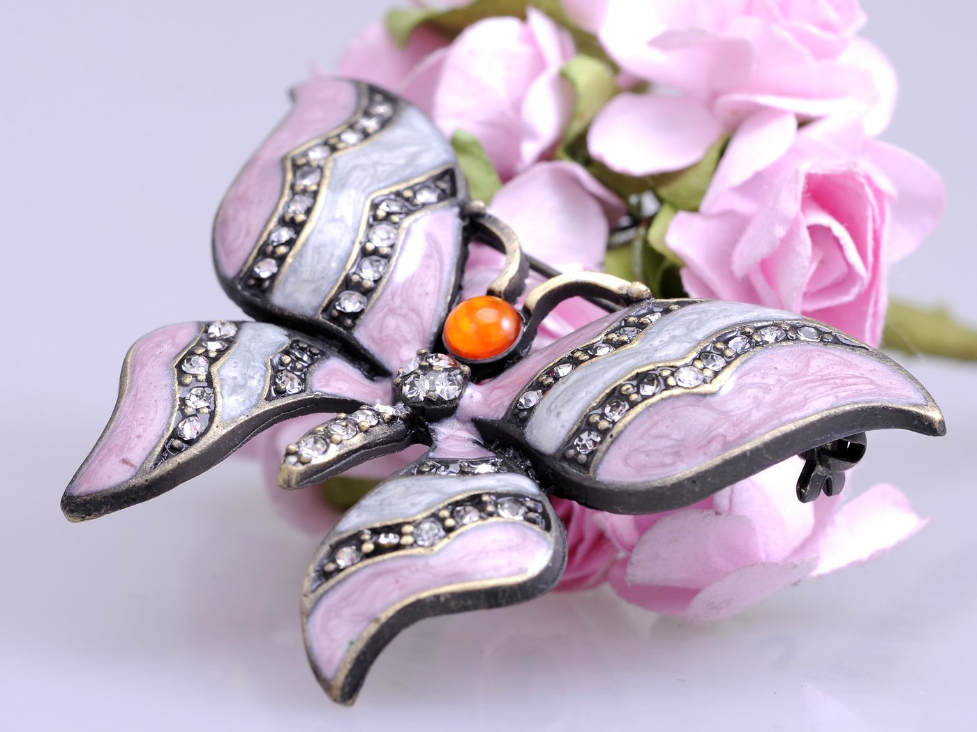 Alilang Rose Pink Pastel Enamel Crystal Rhinestone Butterfly Pin Brooch - Elegant Jewelry Accessory for Women, Gift for Bridesmaids, Prom, Weddings & Special Occasions