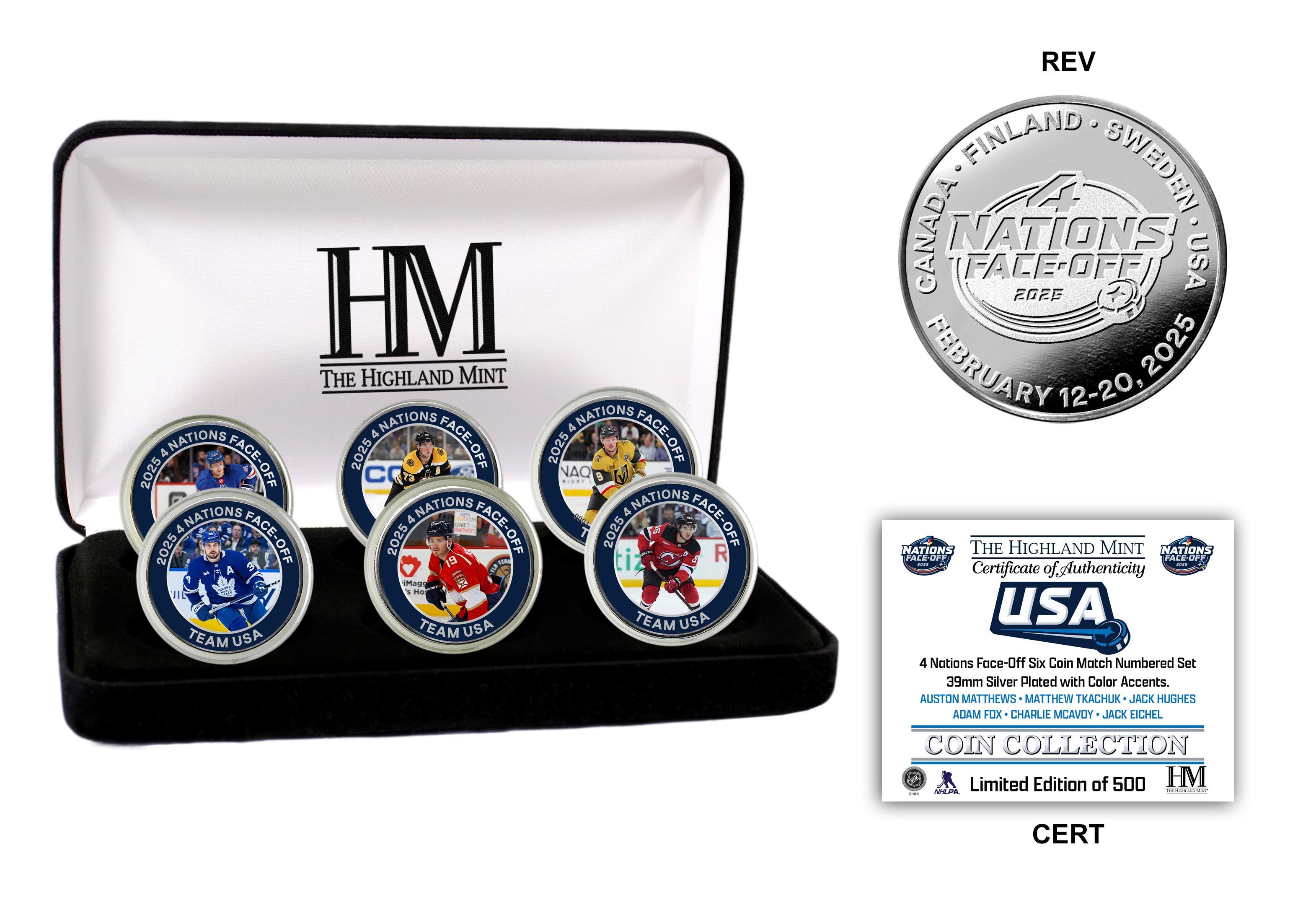 Team USA Six Silver Color Coins Set - 4 Nations Face Off Commemorative Collection | Perfect for Coin Collectors, Patriotic Displays & Gift Giving