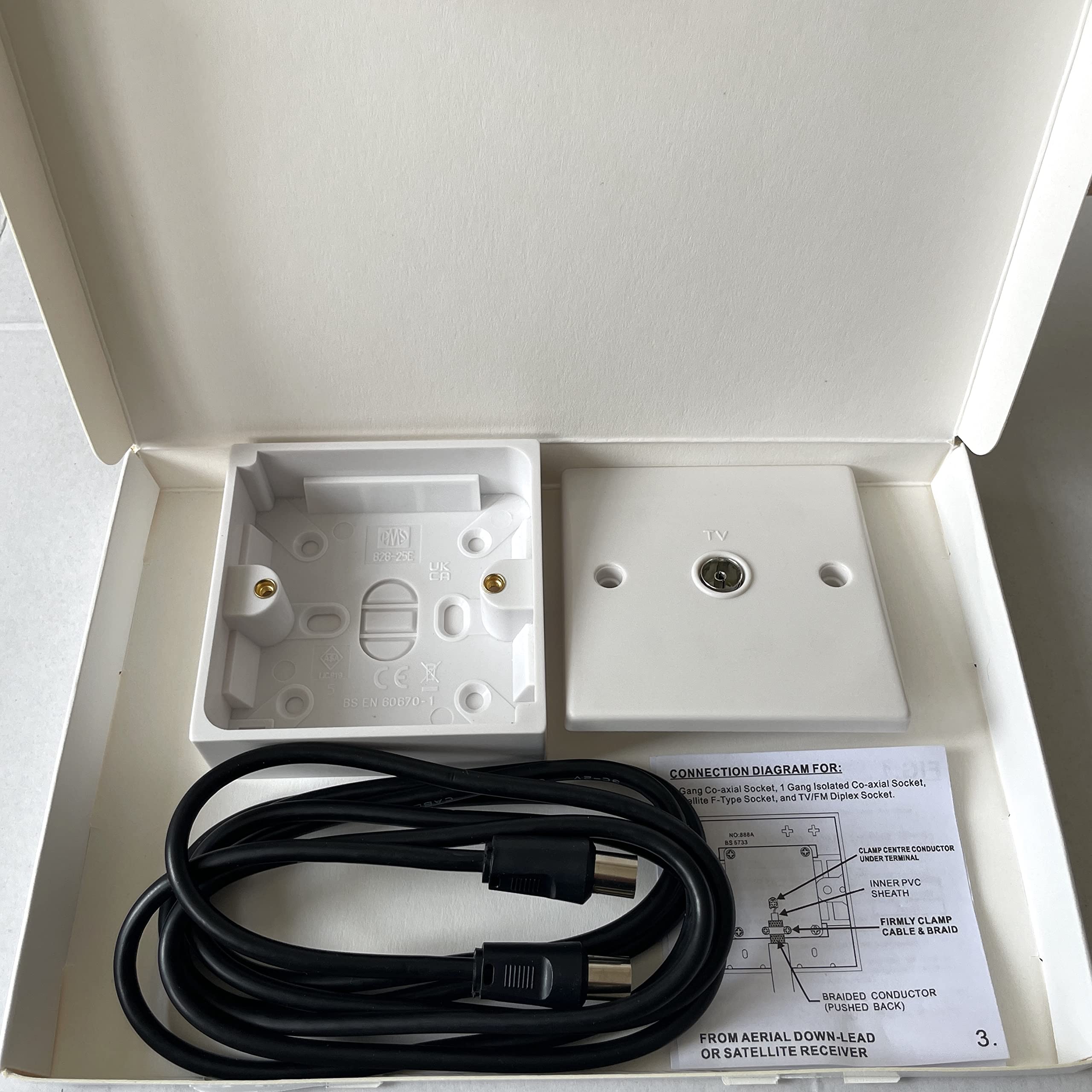 TV Aerial Wall Socket with Back Box - Male to Male Coaxial Cable Connector for Digital TV, Satellite, and Antenna - Perfect for Home Theater, Living Room, and Bedroom Setup