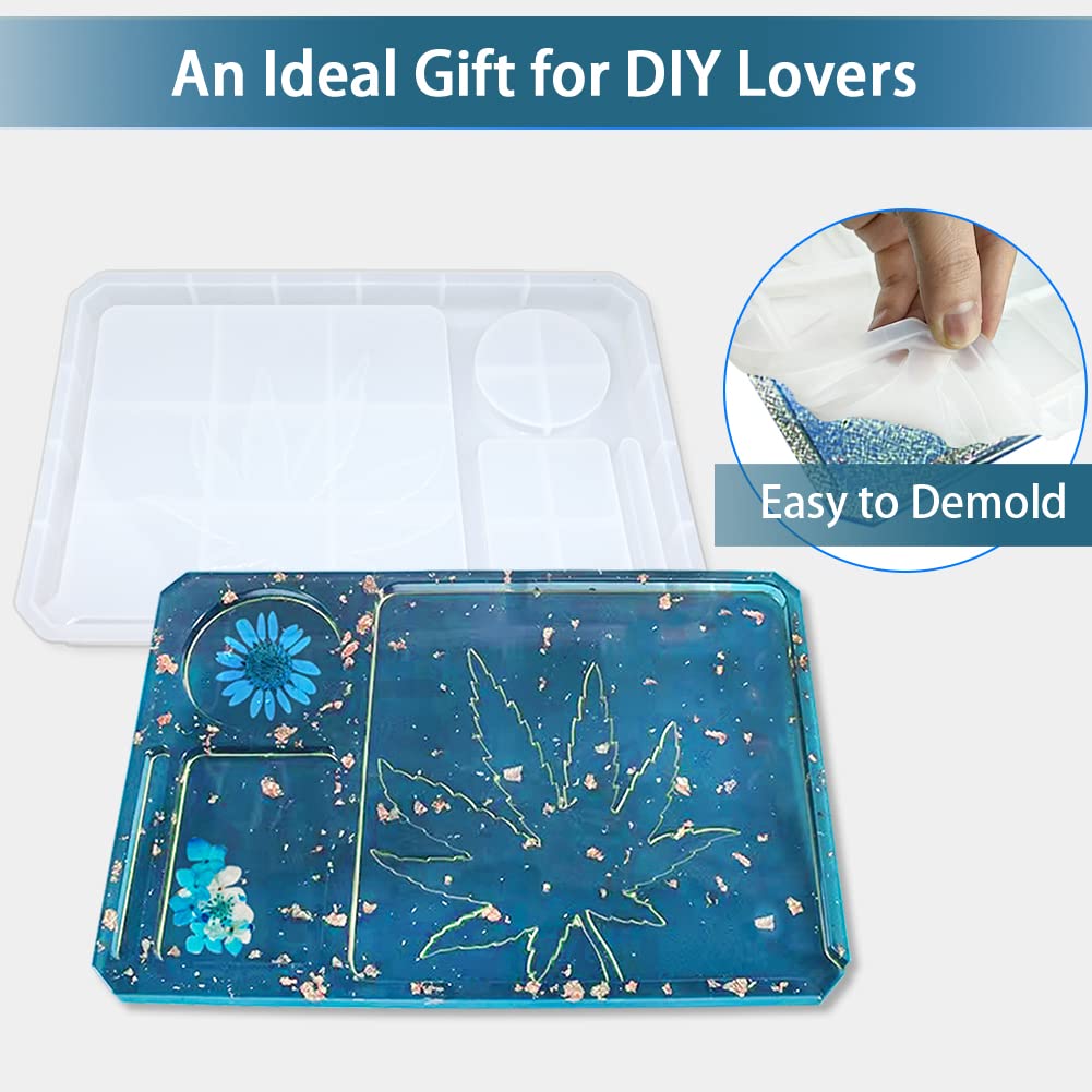 5 PCS Silicone Resin Molds Set with Large Rolling Tray & Grinder Mold - DIY Epoxy Resin Casting Kit for Jewelry Making, Home Decor, and Craft Projects - Perfect for Resin Art, Storage, and Creative Gifts