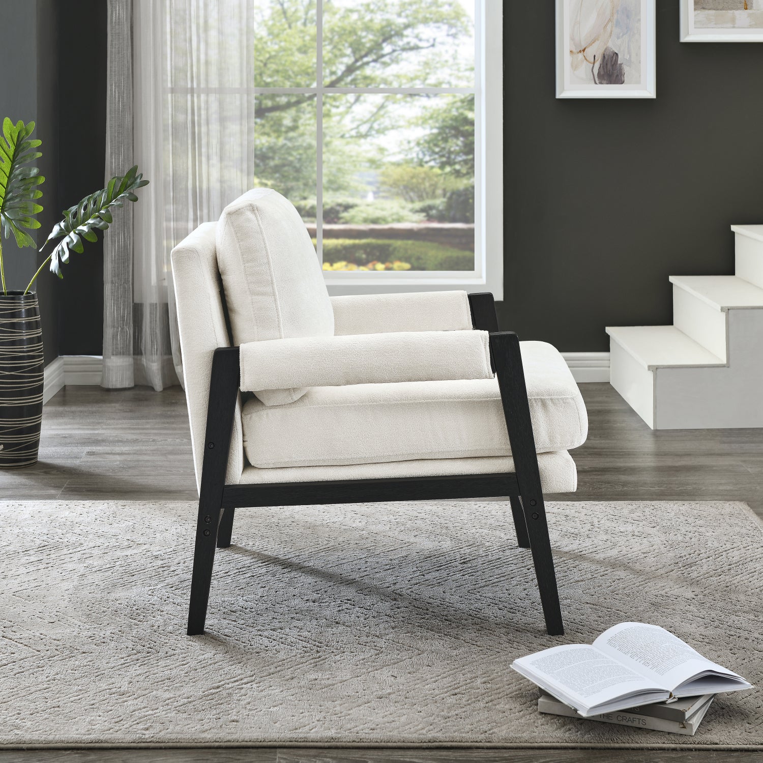 Roundhill Furniture Kelly Mid Century Modern Chenille Upholstered Accent Armchair - Stylish Living Room Chair for Home Office, Lounge & Reading Nook