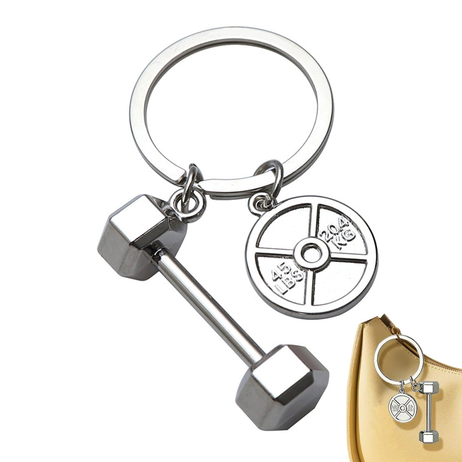 Fitness Gym Keychain - Dumbbell & Kettlebell Weight Plate Zinc Alloy Charm - Workout Bag Accessory for Bodybuilding & Training | Perfect for Gym Enthusiasts, Weightlifters & Fitness Lovers