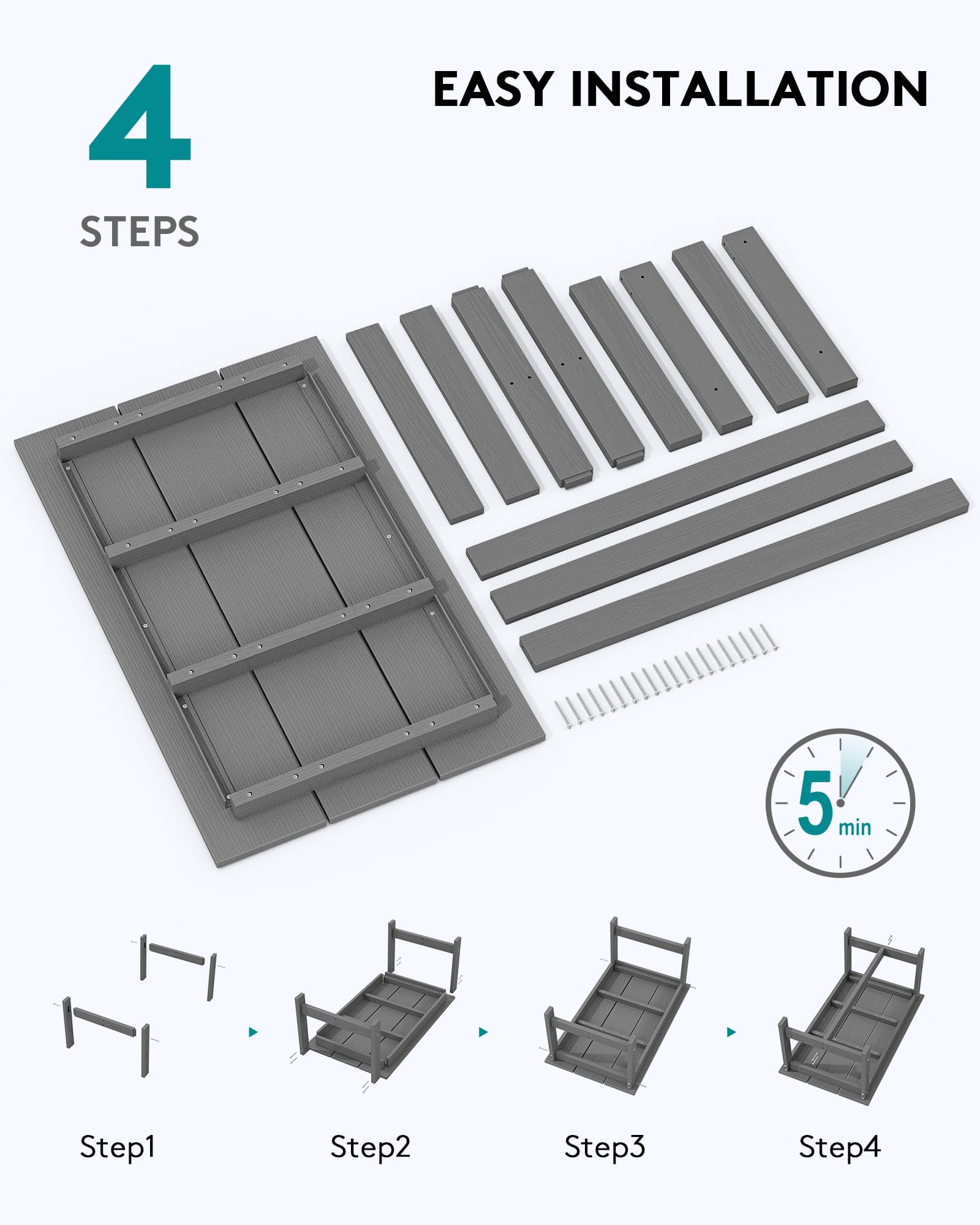 SERWALL HDPE Rectangle Outdoor Coffee Table - All-Weather Patio Side Table for Balcony, Poolside, Deck & Garden - Durable Gray Outdoor Furniture for Backyard, Porch & Pool Area Relaxation