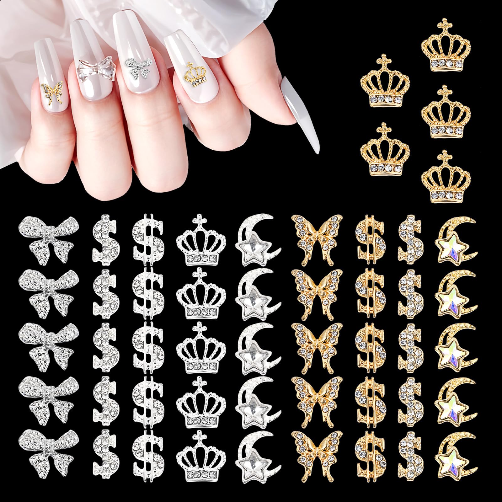 50 Pcs Nail Art Charms - Butterfly, Bowknot & Heart Nail Decorations for DIY Manicure | Luxury Nail Jewels & Nail Art Supplies for Women | Perfect for Home Salon, Party Nails & Gift Giving