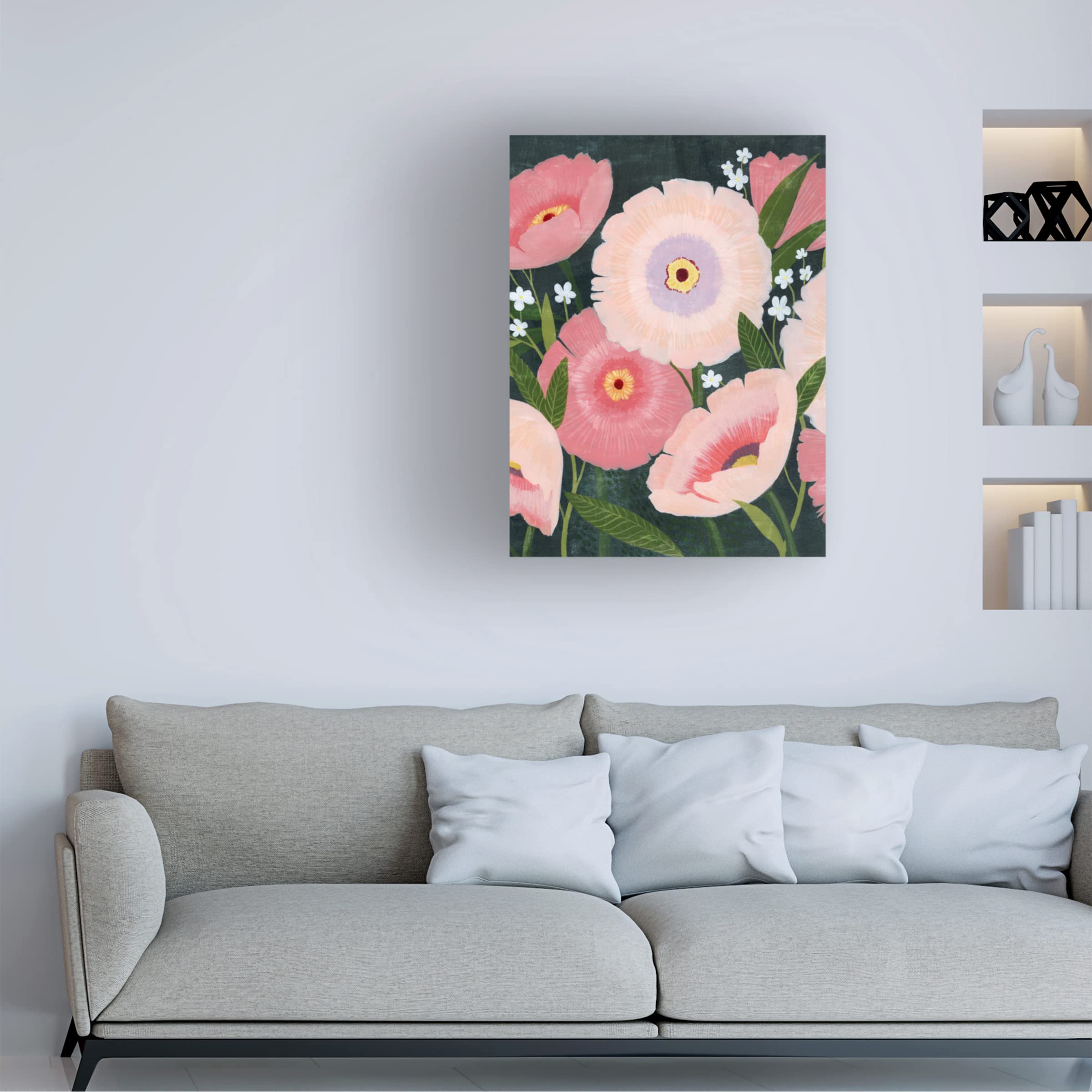 Grace Popp 'Nighttime Blooms I' Canvas Wall Art - Floral Painting for Living Room, Bedroom & Office Decor - Handmade Premium Trademark Fine Art